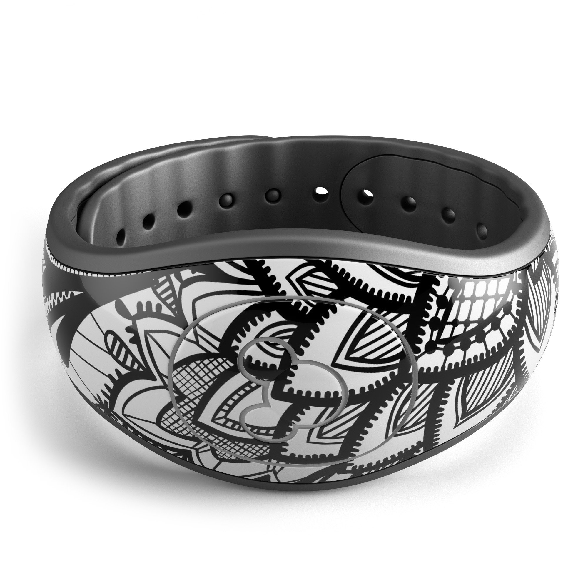 Black and white geometric floral decal skin wrap for Disney Magic Band, showcasing a stylish design and high-quality finish.