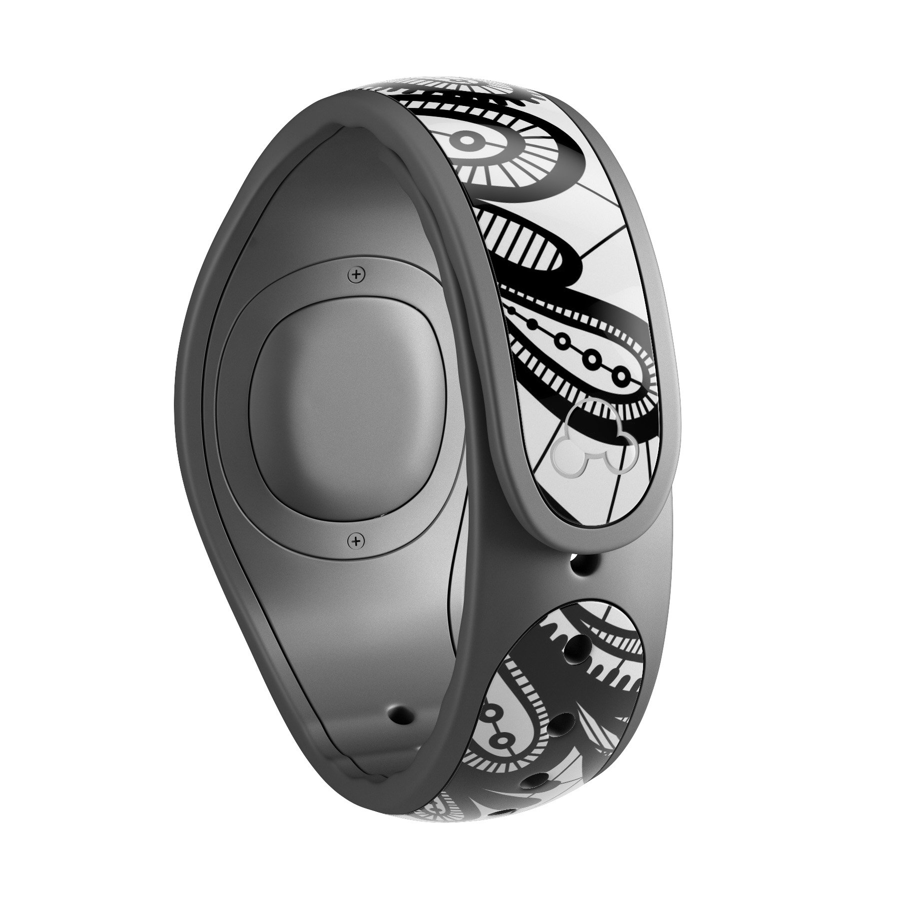 Black and white geometric floral decal skin wrap for Disney Magic Band, showcasing a stylish design and high-quality finish.