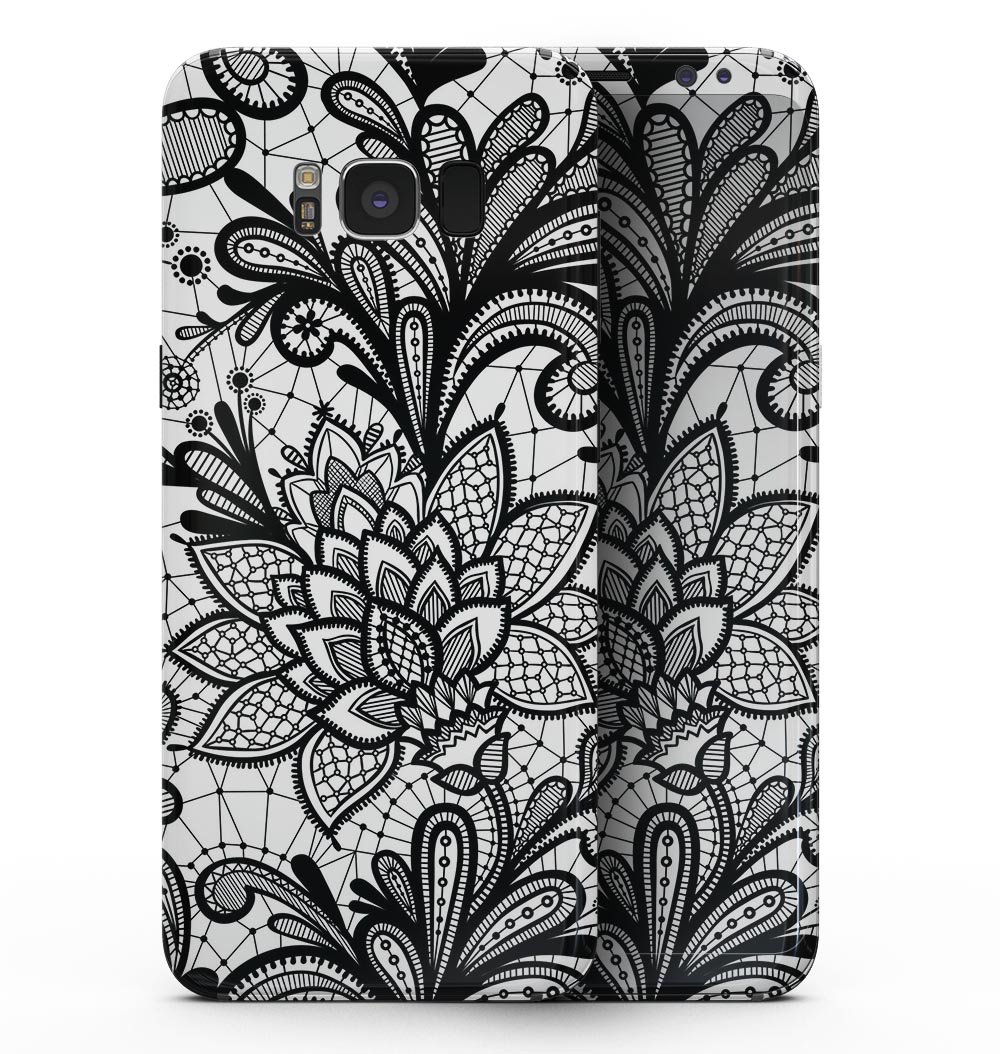 Black and White Geometric Floral skin for Samsung Galaxy S8, showcasing a stylish design that protects the device.