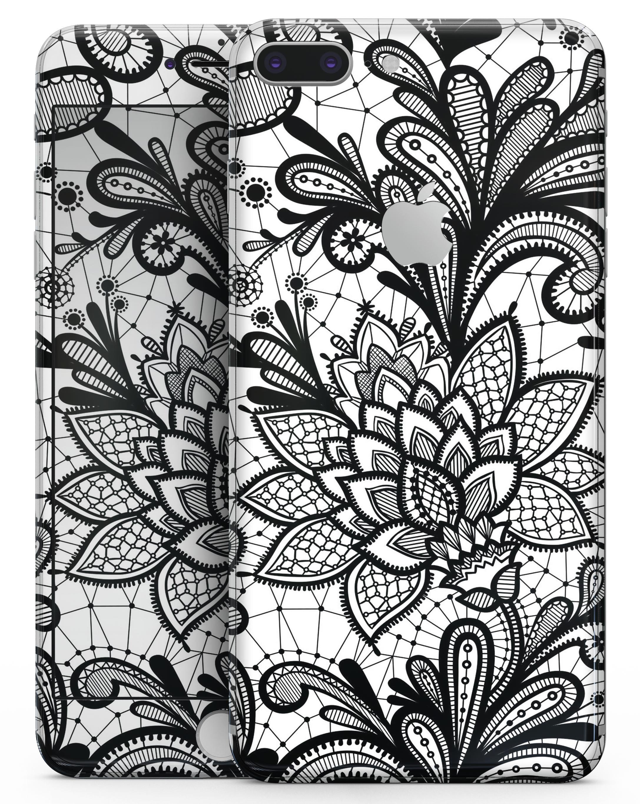 Black and White Geometric Floral skin for iPhone 8 and 8 Plus, showcasing a stylish design with geometric floral patterns.