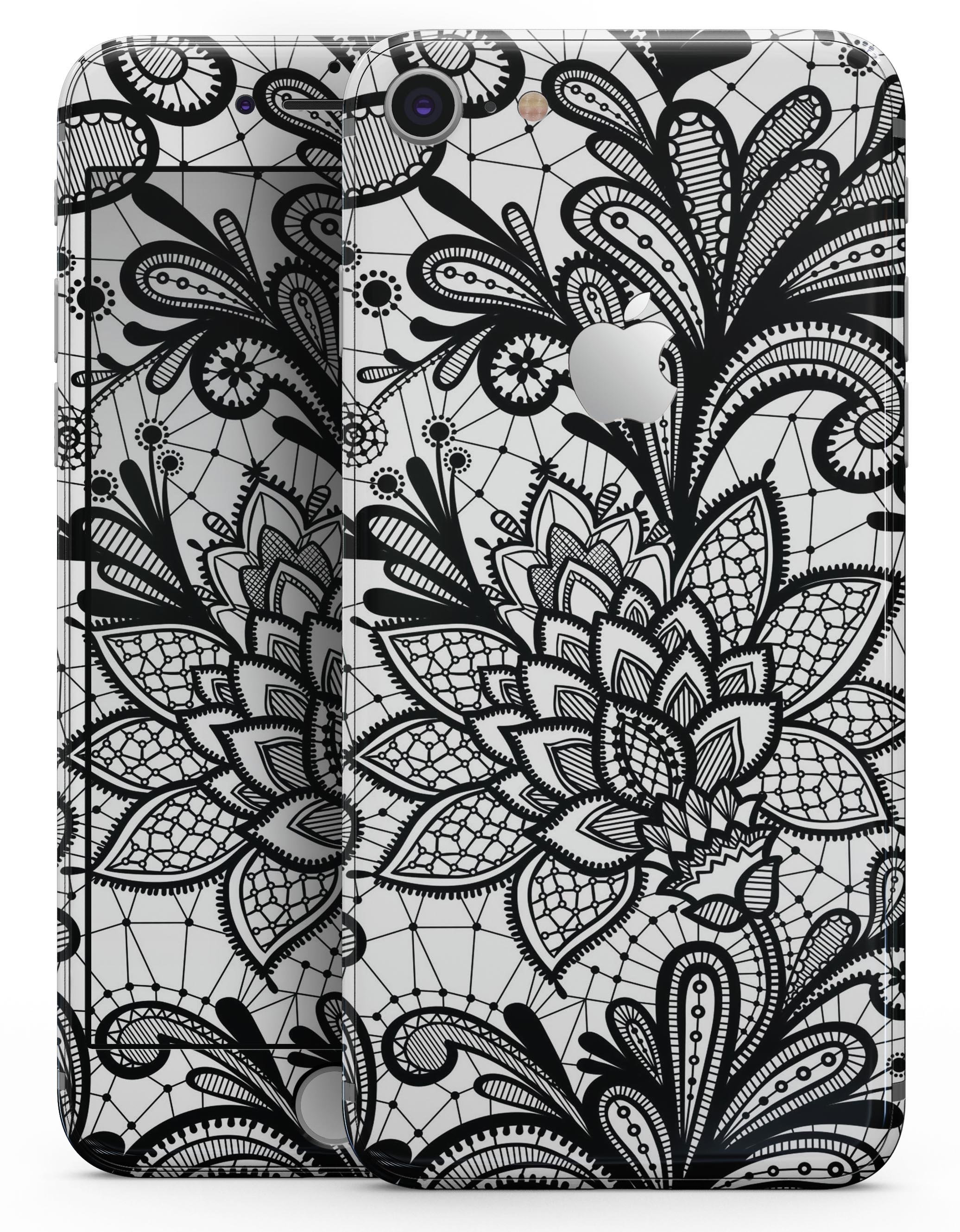 Black and White Geometric Floral skin for iPhone 8 and 8 Plus, showcasing a stylish design with geometric floral patterns.