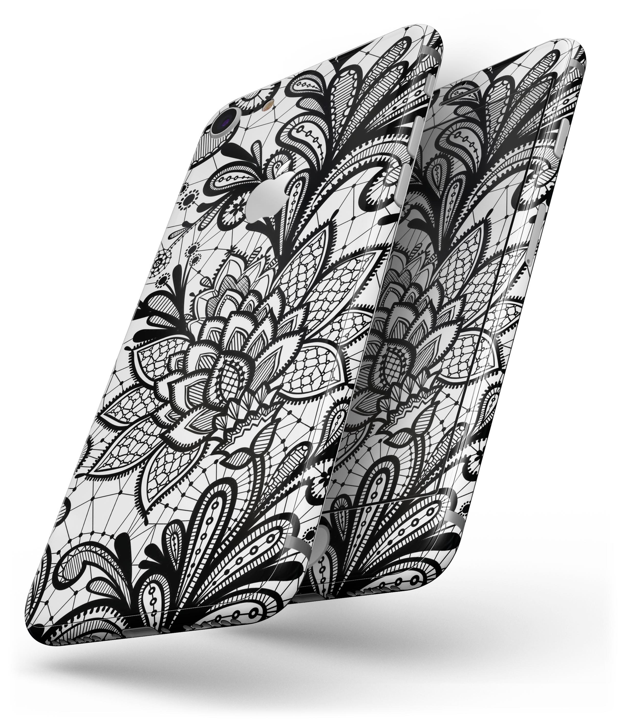 Black and White Geometric Floral skin for iPhone 8 and 8 Plus, showcasing a stylish design with geometric floral patterns.