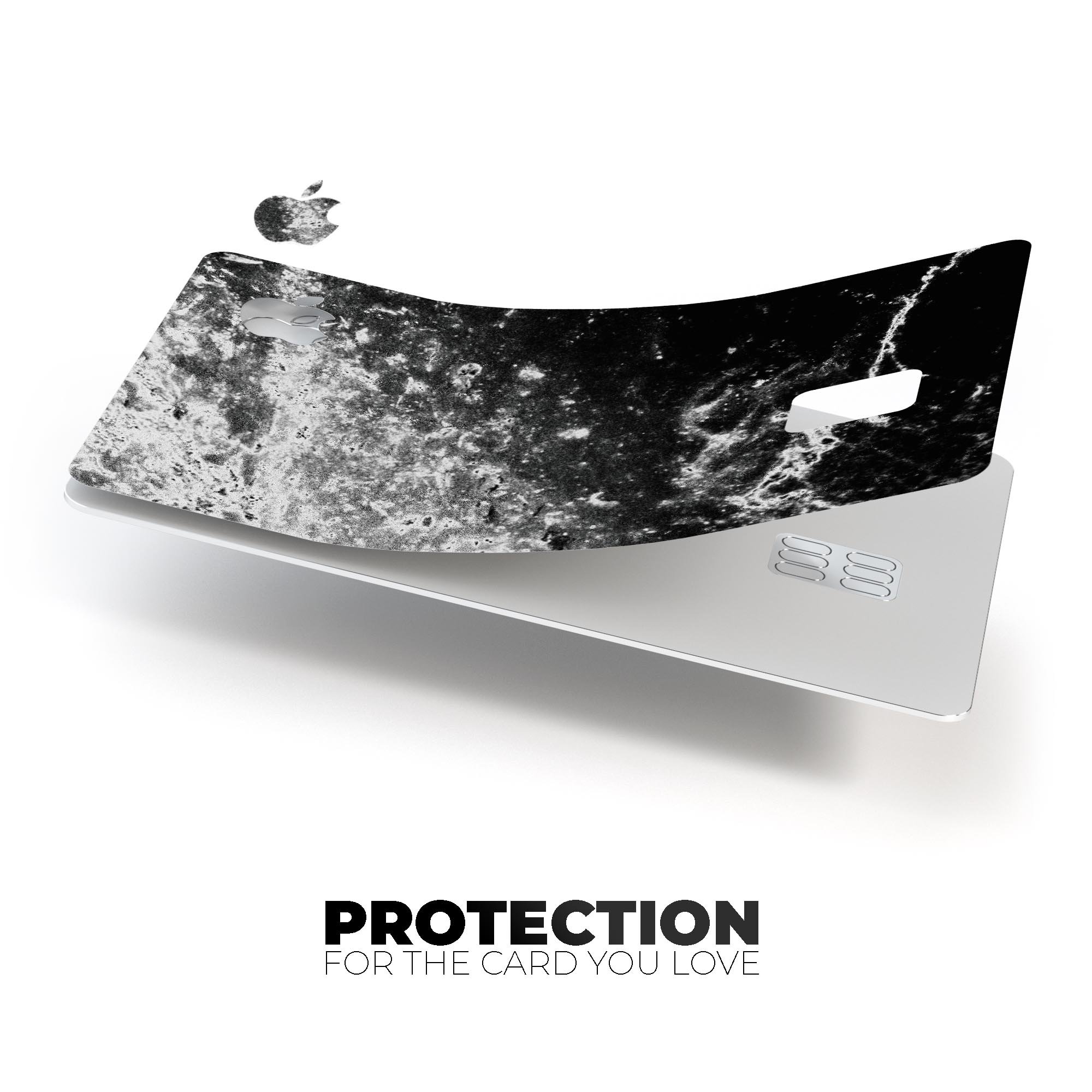 Black and White Grungy Marble Surface decal for Apple Card, showcasing a stylish design with premium vinyl material.