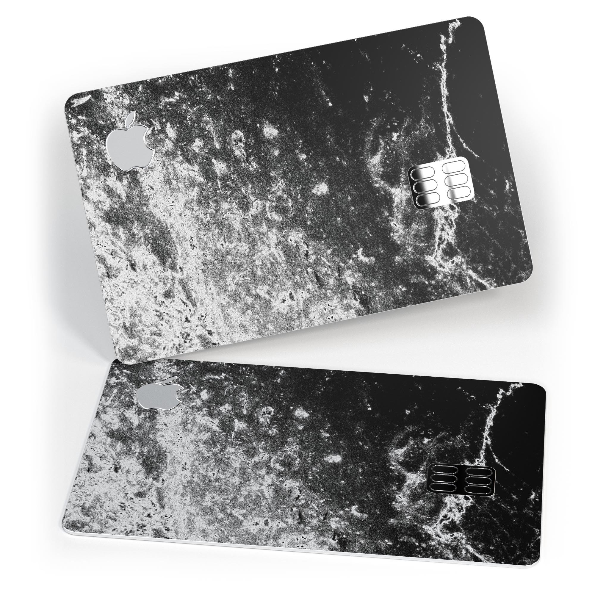 Black and White Grungy Marble Surface decal for Apple Card, showcasing a stylish design with premium vinyl material.