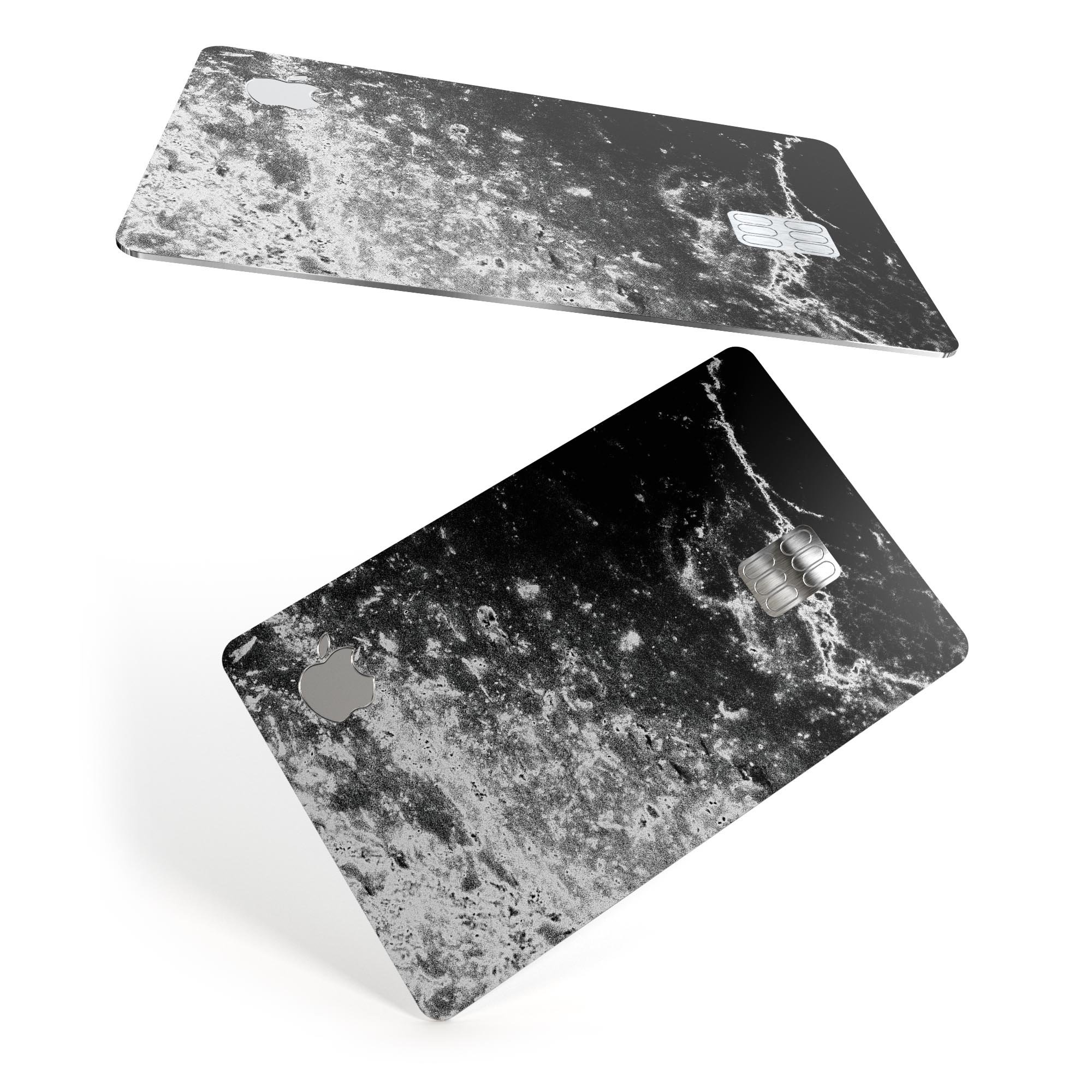 Black and White Grungy Marble Surface decal for Apple Card, showcasing a stylish design with premium vinyl material.