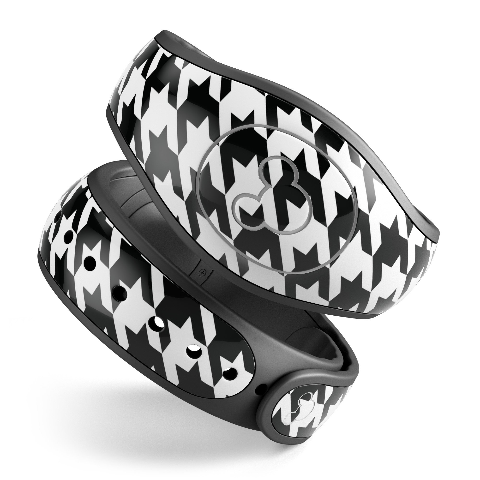 Black and white houndstooth pattern decal skin wrap kit for Disney Magic Band, showcasing stylish design and high-quality materials.