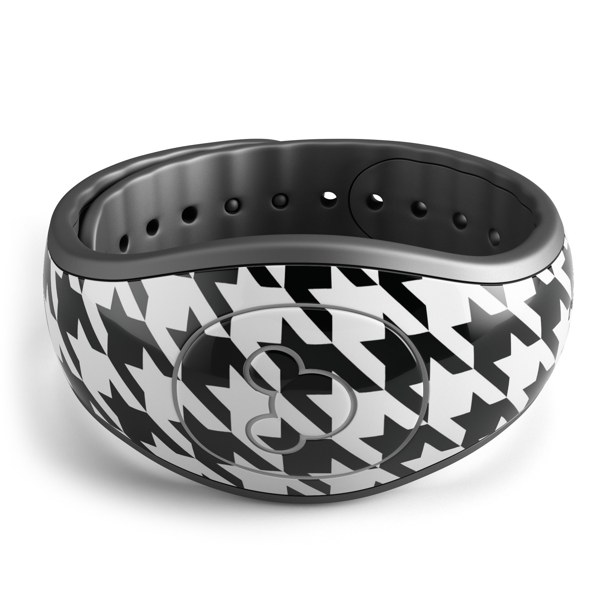 Black and white houndstooth pattern decal skin wrap kit for Disney Magic Band, showcasing stylish design and high-quality materials.