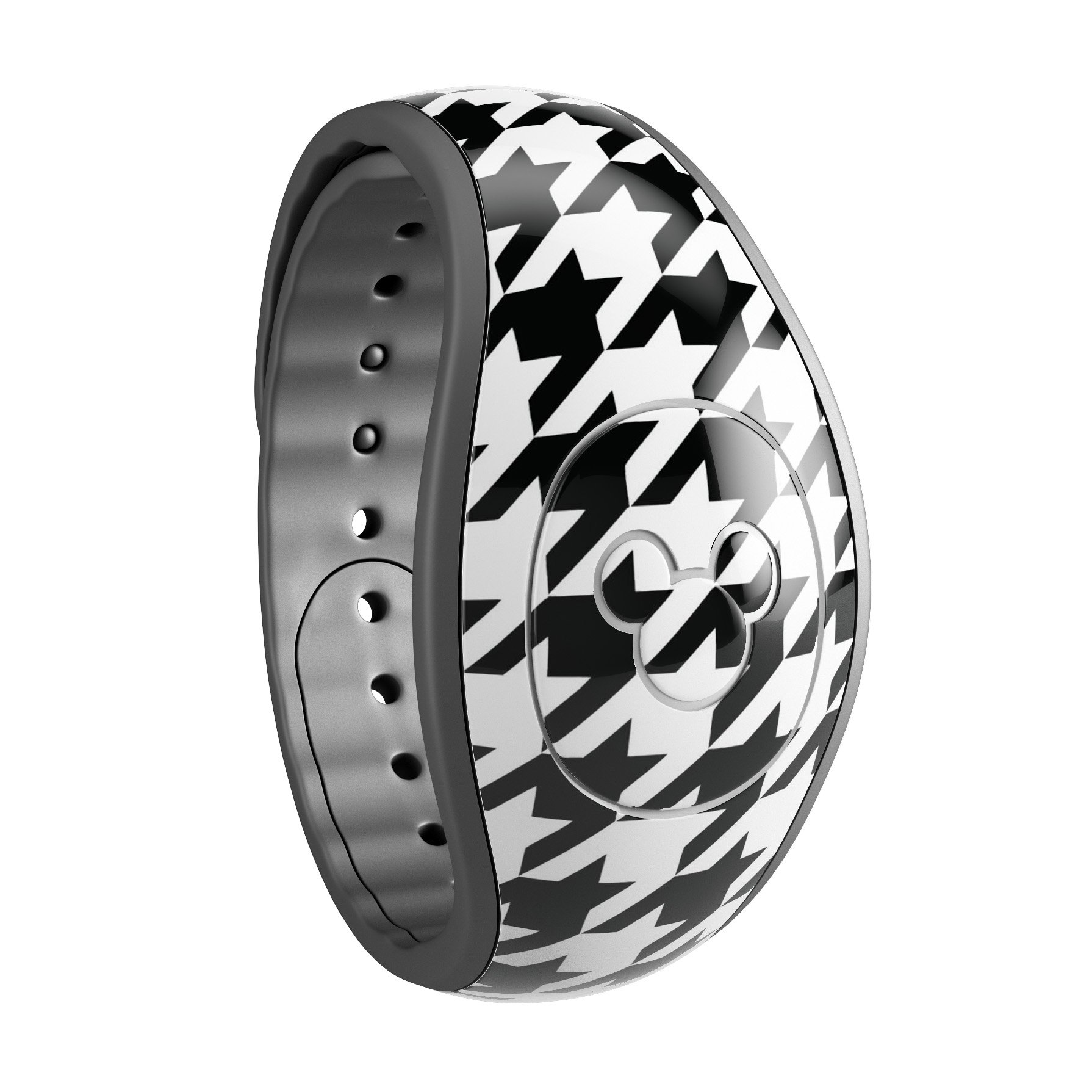 Black and white houndstooth pattern decal skin wrap kit for Disney Magic Band, showcasing stylish design and high-quality materials.