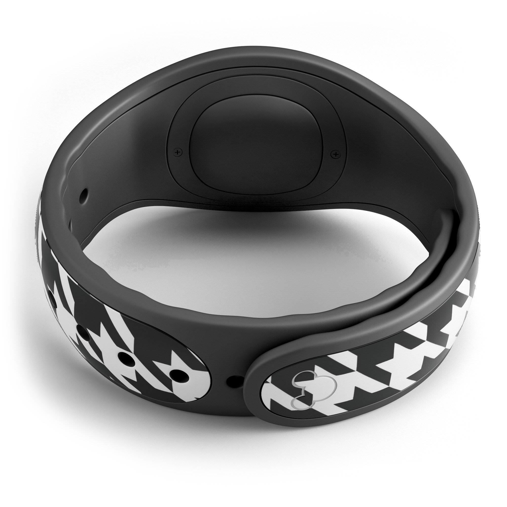 Black and white houndstooth pattern decal skin wrap kit for Disney Magic Band, showcasing stylish design and high-quality materials.