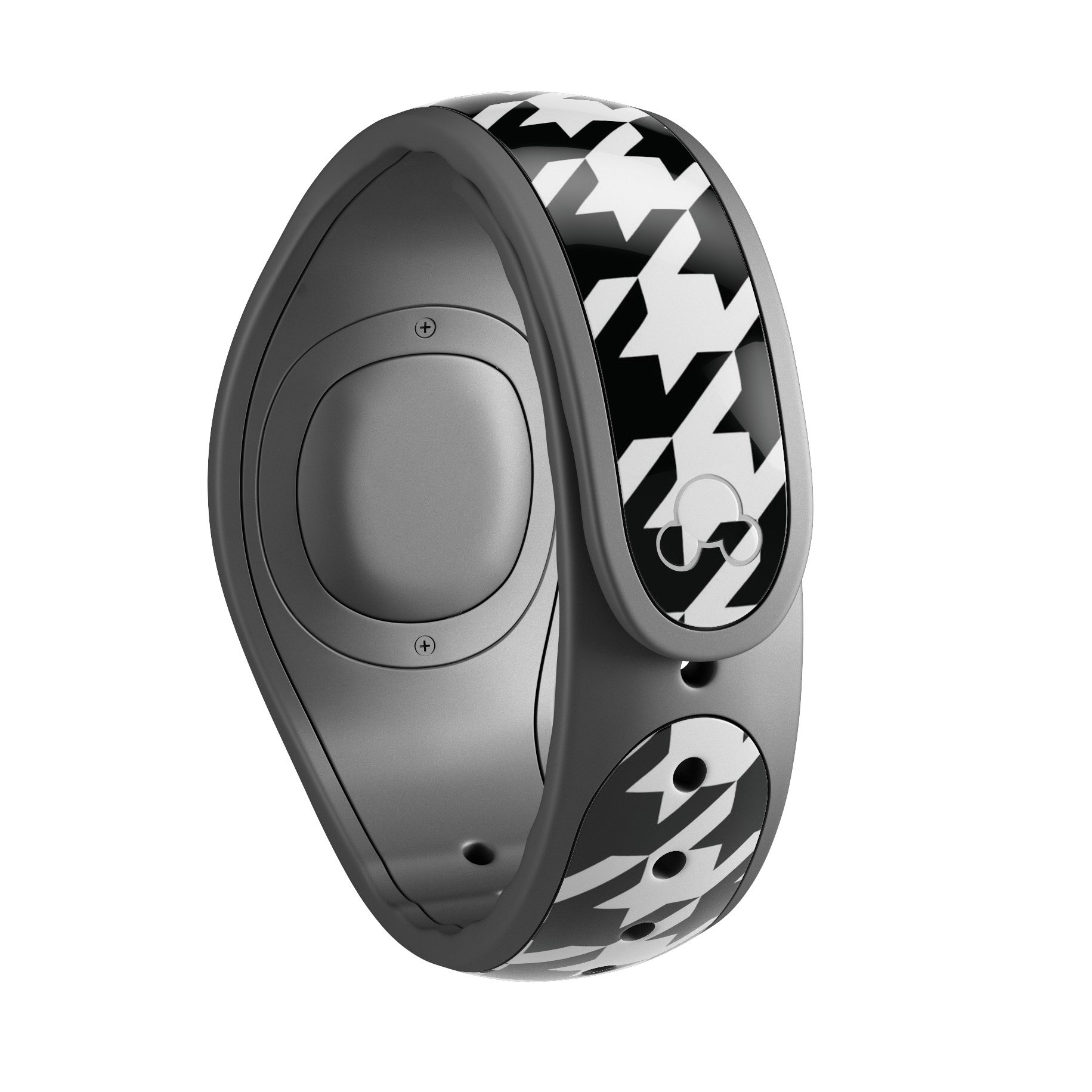 Black and white houndstooth pattern decal skin wrap kit for Disney Magic Band, showcasing stylish design and high-quality materials.