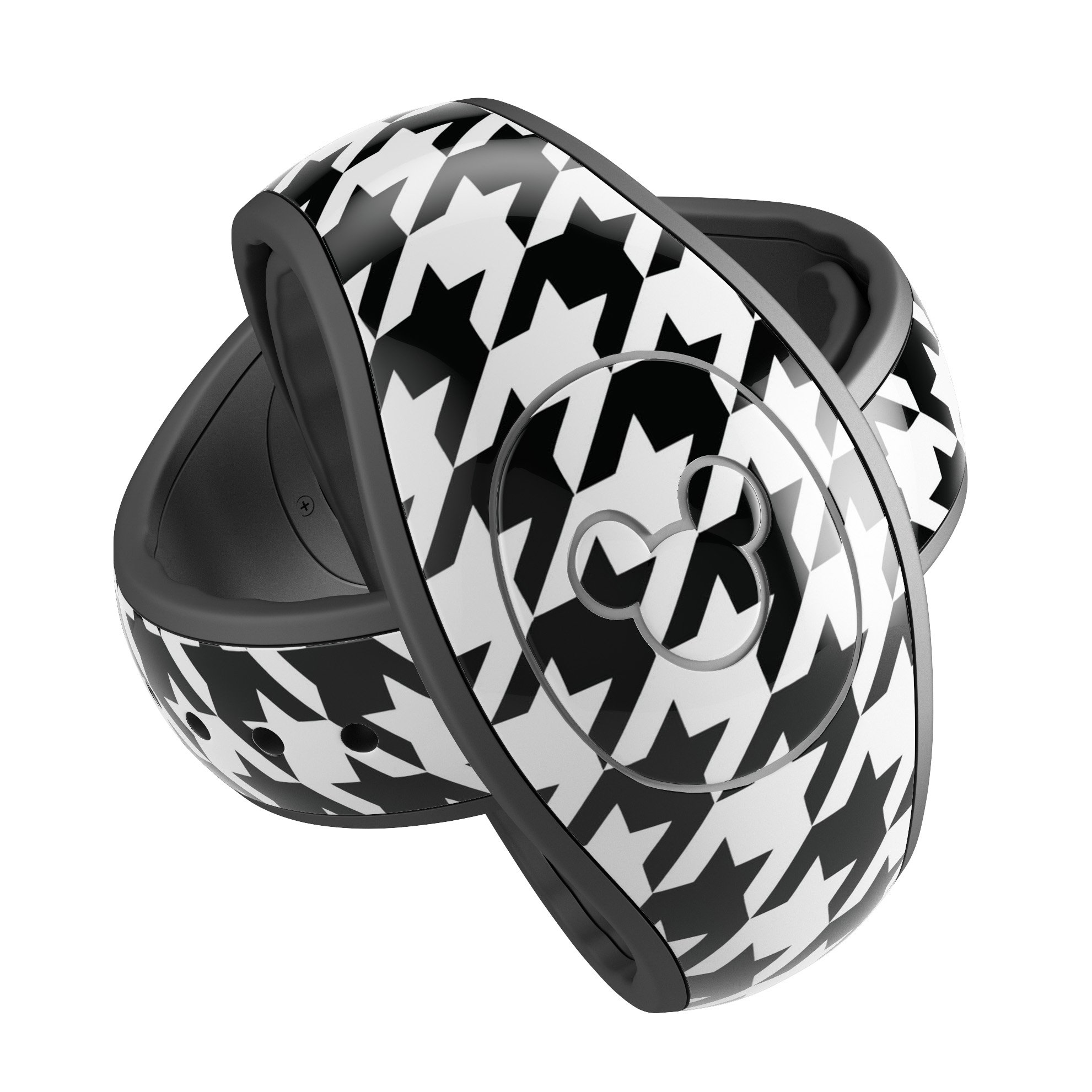 Black and white houndstooth pattern decal skin wrap kit for Disney Magic Band, showcasing stylish design and high-quality materials.