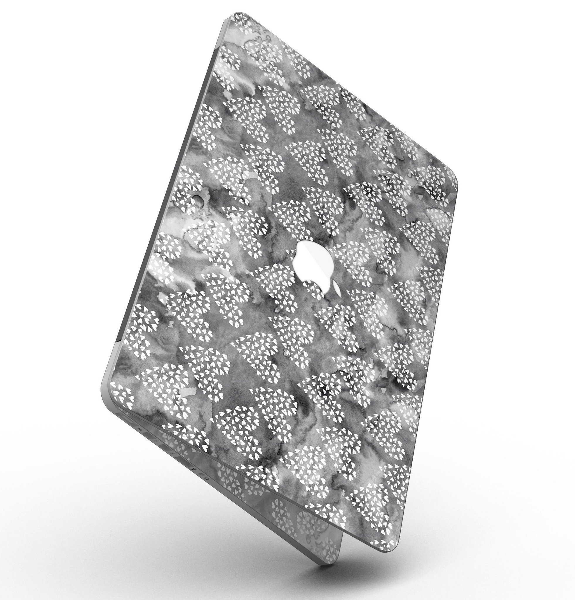 Black and White Watercolor Hearts skin for MacBook Pro with Retina Display, showcasing a stylish design that protects the device.