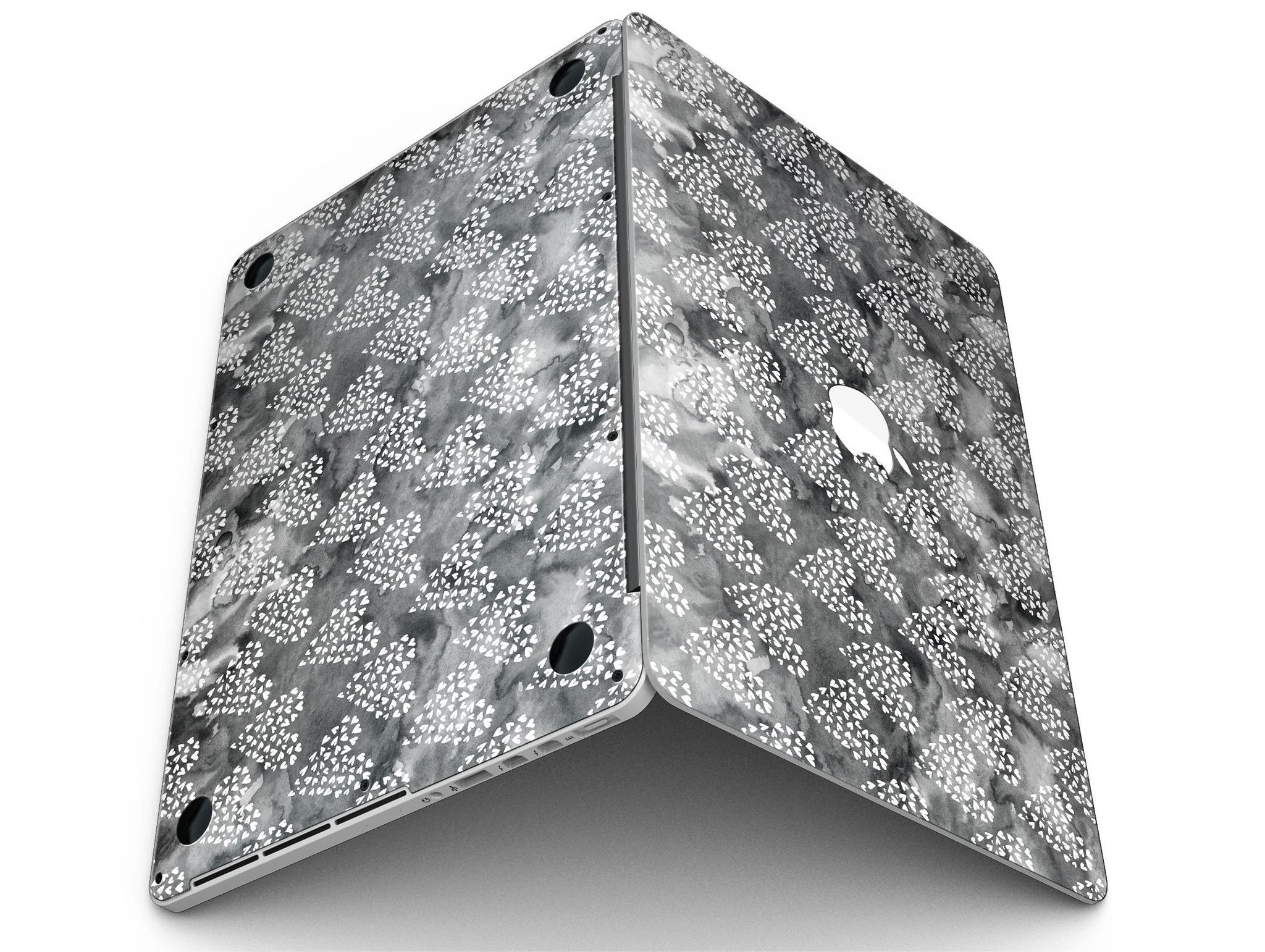 Black and White Watercolor Hearts skin for MacBook Pro with Retina Display, showcasing a stylish design that protects the device.