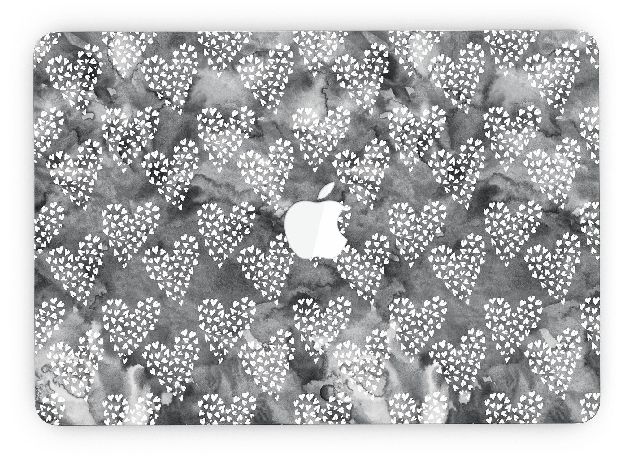 Black and White Watercolor Hearts skin for MacBook Pro with Retina Display, showcasing a stylish design that protects the device.