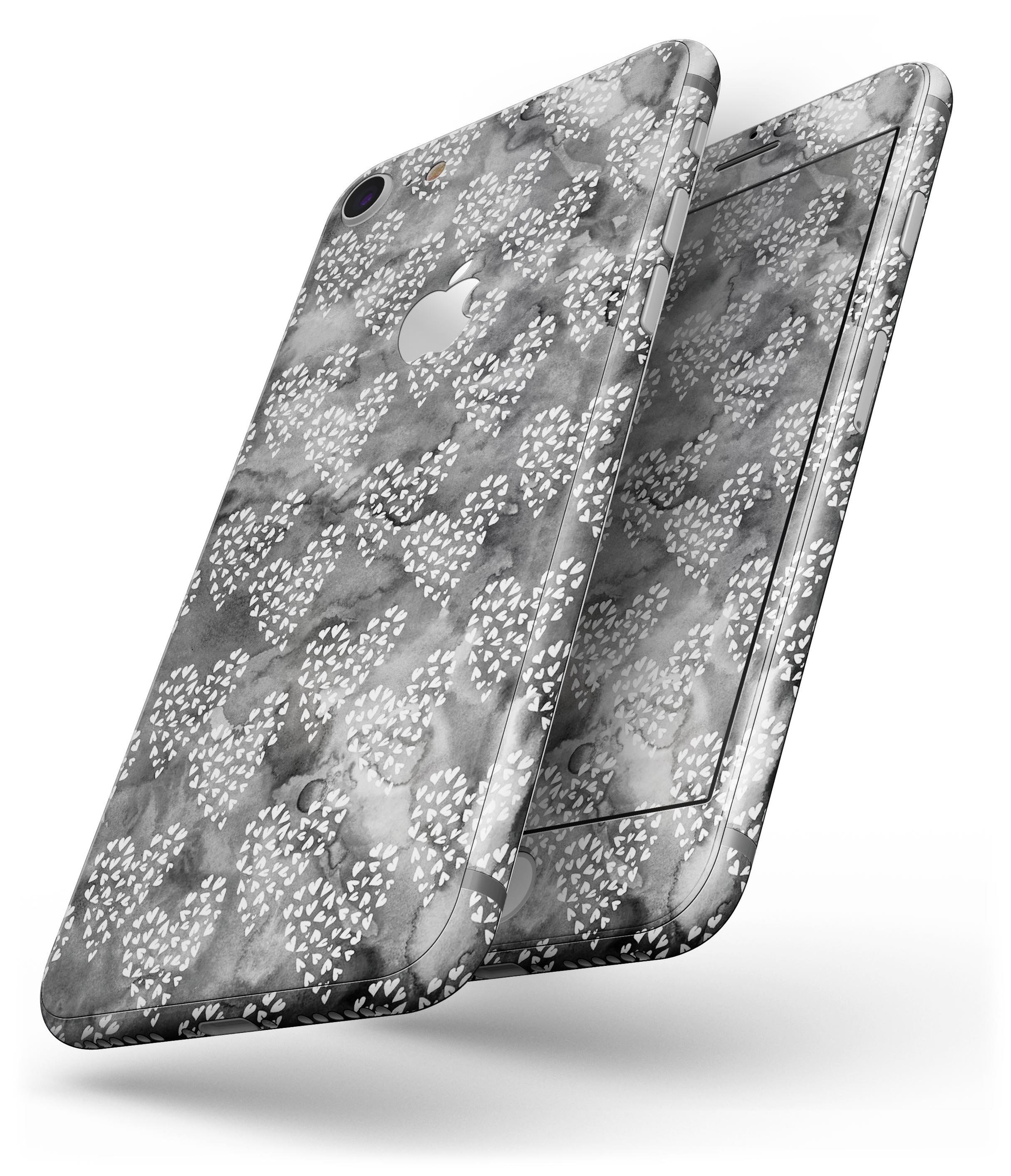 Black and White Watercolor Hearts skin for iPhone 8 and 8 Plus, showcasing a stylish design with a premium vinyl finish.