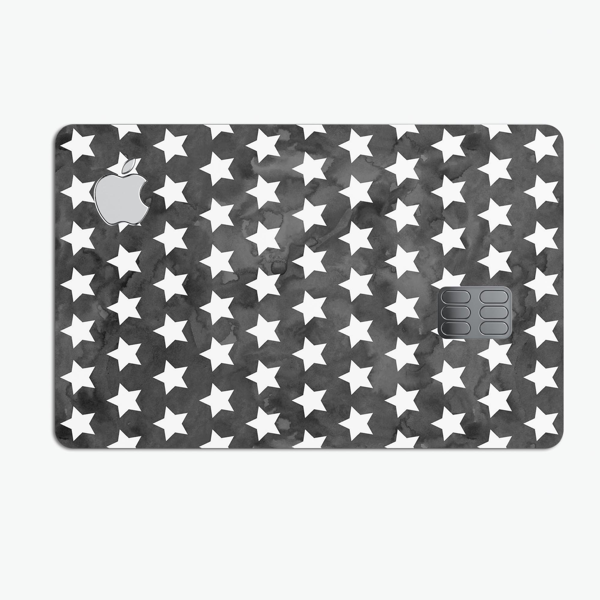 Black and White Watercolor Stars decal skin for Apple Card, showcasing a stylish design with premium vinyl material.
