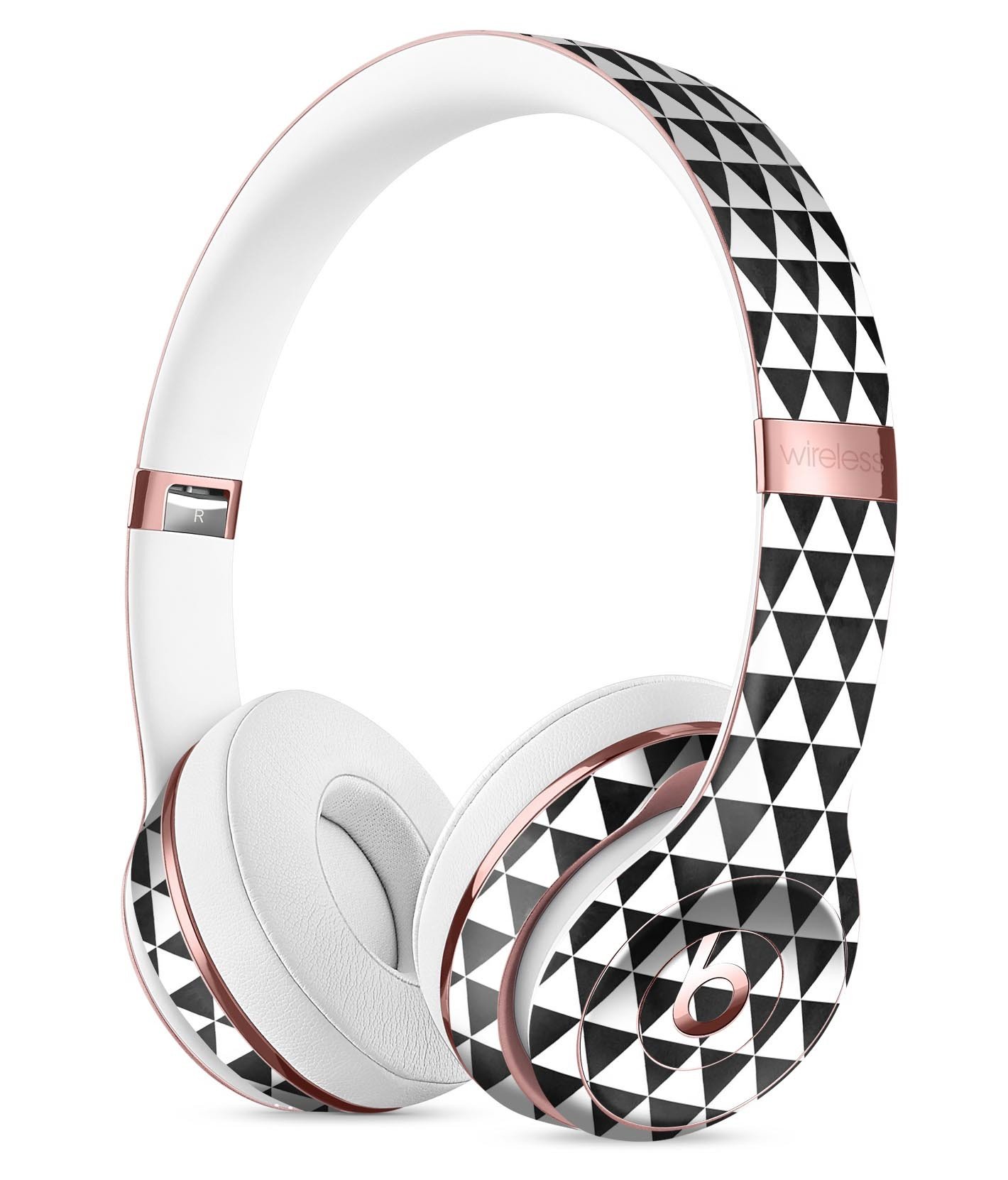 Black and white watercolor triangle pattern skin kit for Beats by Dre Solo 3 Wireless Headphones, showcasing a stylish design.