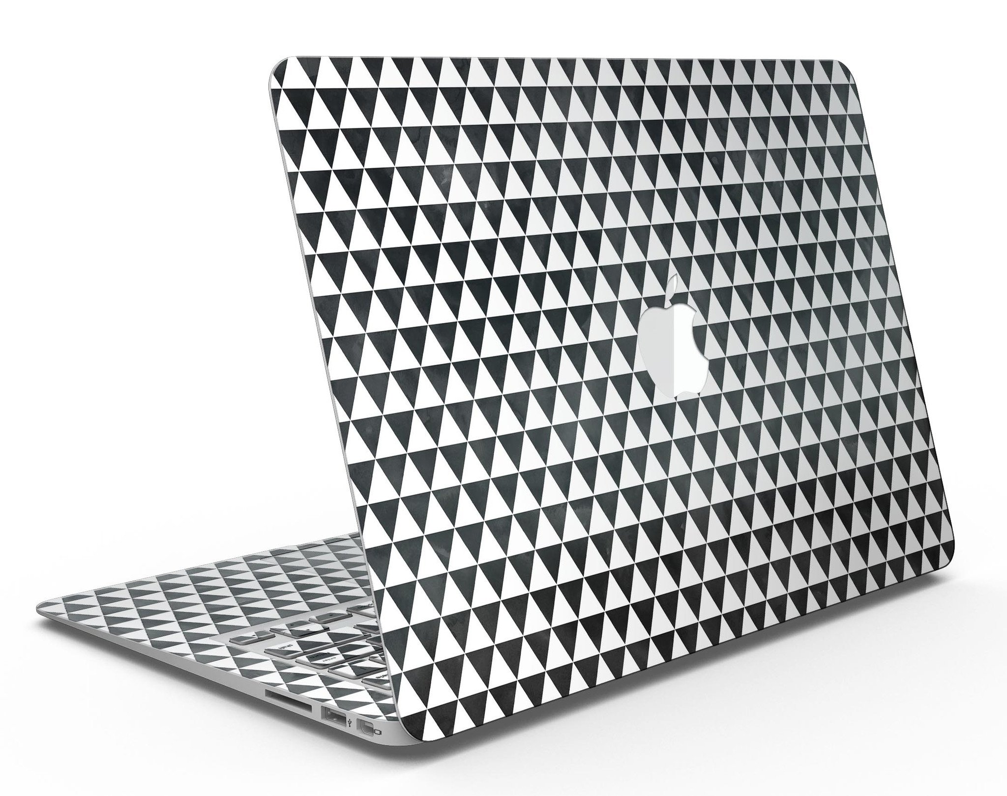 Black and white watercolor triangle pattern skin for MacBook Air, showcasing a stylish design that fits perfectly on the device.
