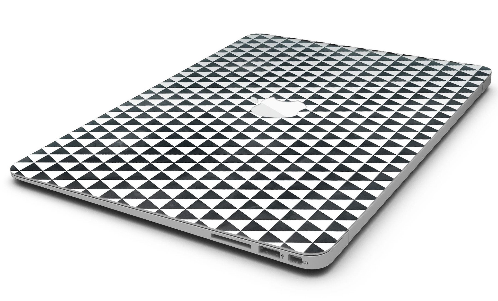 Black and white watercolor triangle pattern skin for MacBook Air, showcasing a stylish design that fits perfectly on the device.