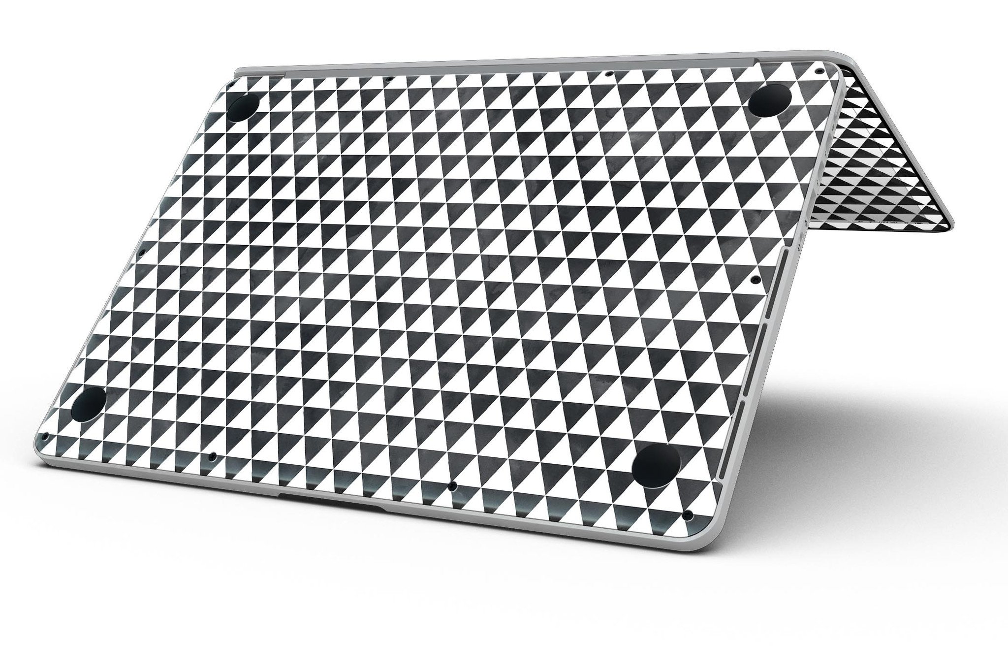 Black and white watercolor triangle pattern skin for MacBook Pro with Retina Display, showcasing a stylish design that fits perfectly.