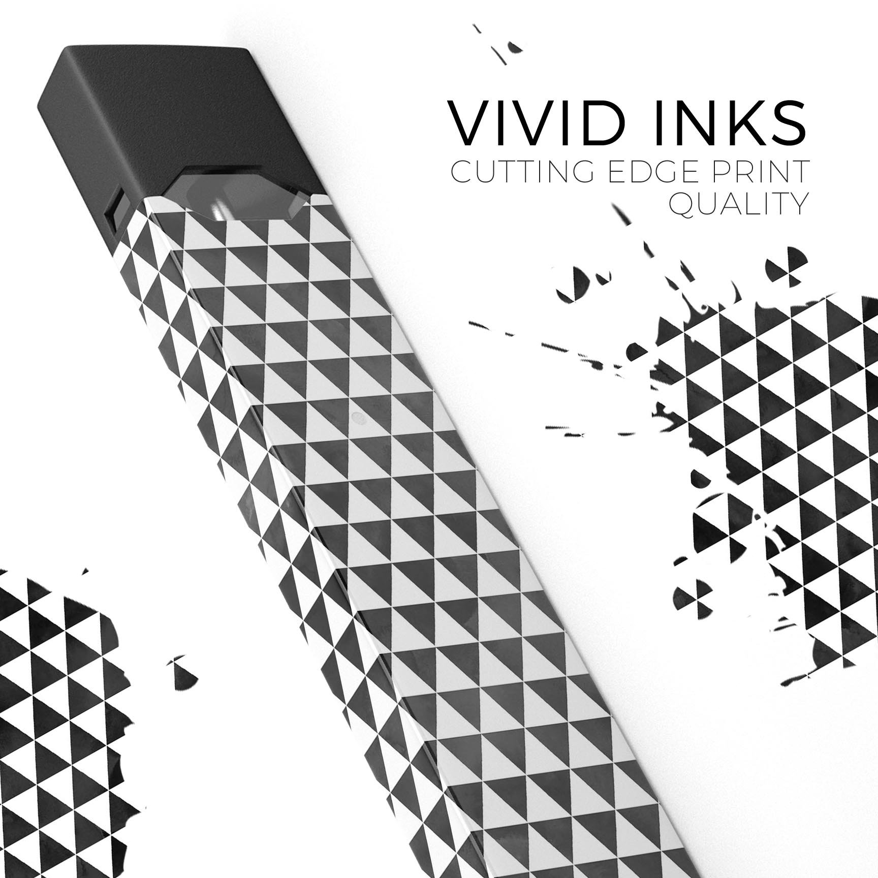 Black and white watercolor triangle pattern decal for JUUL vaping device, showcasing a stylish design and premium quality.