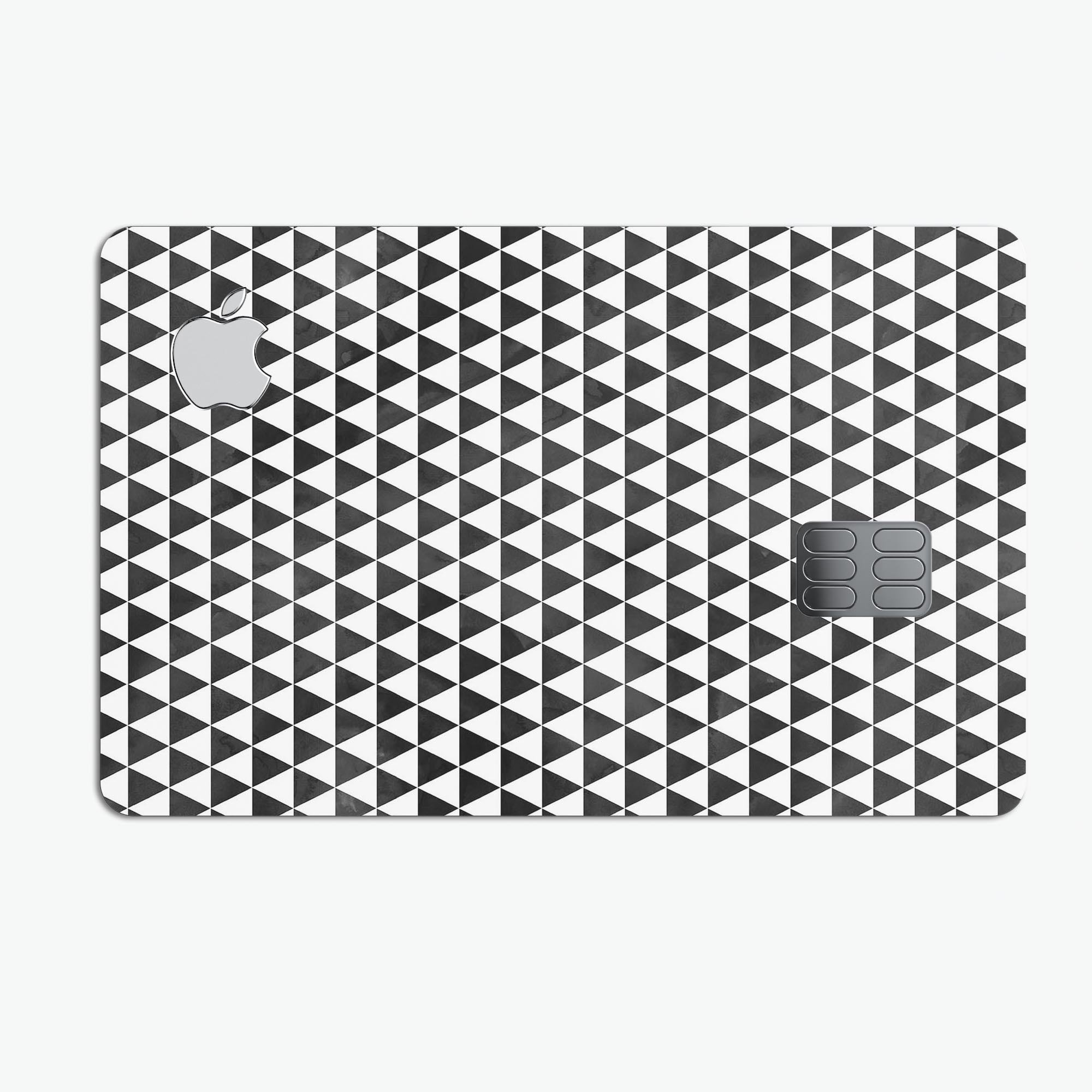 Black and White Watercolor Triangle Pattern decal for Apple Card, showcasing a stylish design with premium vinyl protection.