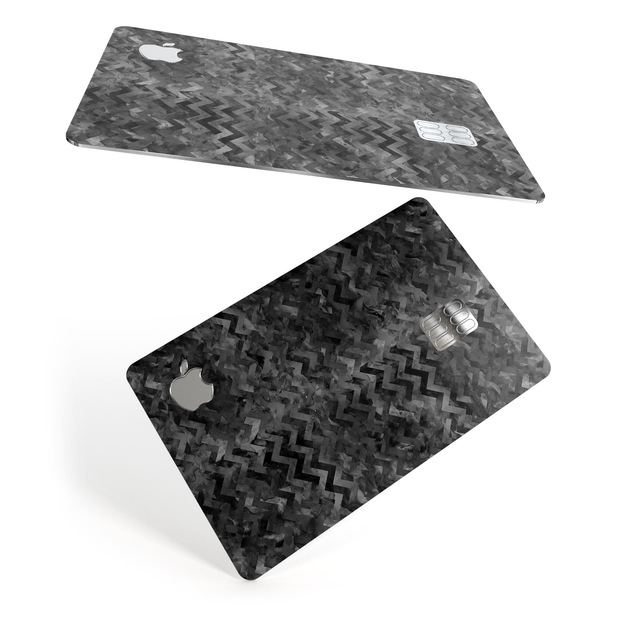 Black Basic Watercolor Chevron Pattern decal for Apple Card, showcasing a stylish design with premium protective features.