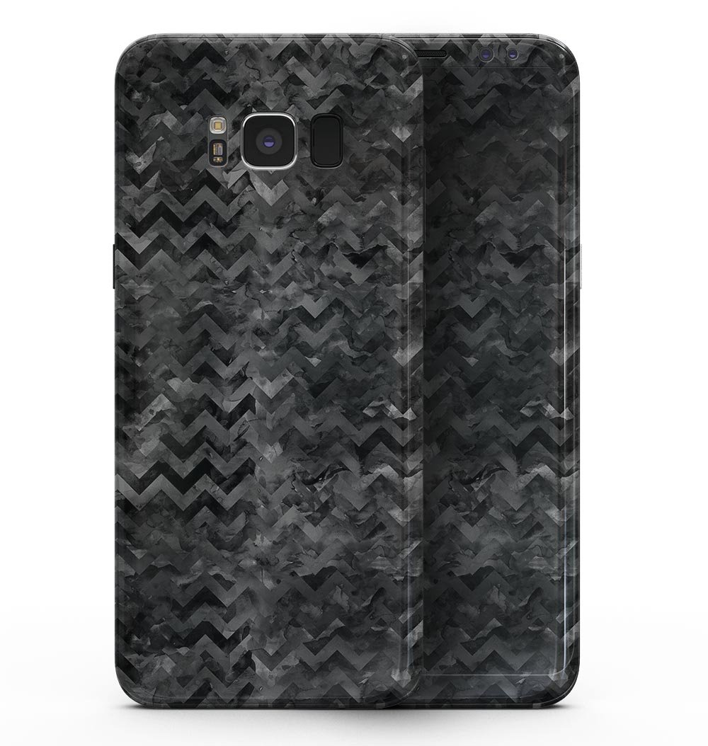 Samsung Galaxy S8 with Black Basic Watercolor Chevron Pattern skin, showcasing vibrant colors and precise fit.