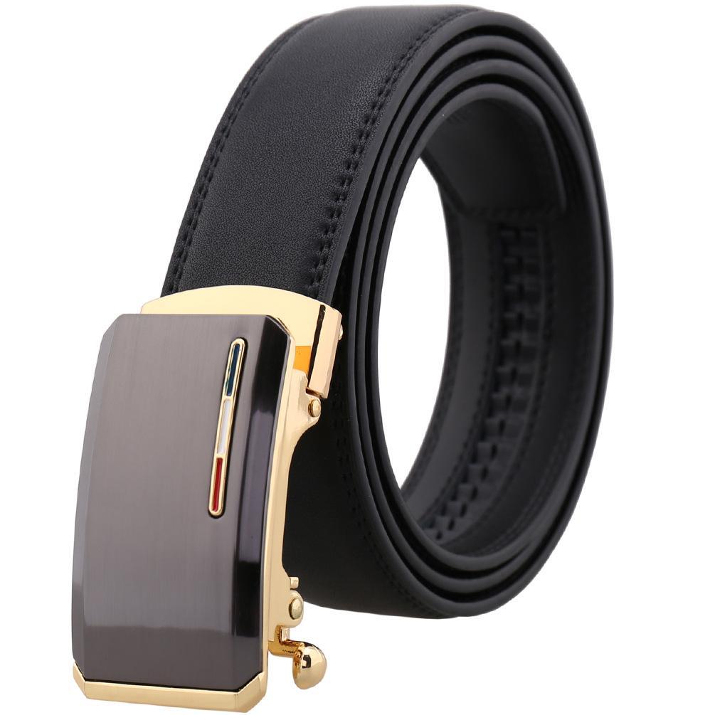 Black adjustable ratchet slide buckle belt made from high-quality brown matte genuine leather, featuring a sleek design and stainless steel buckle.