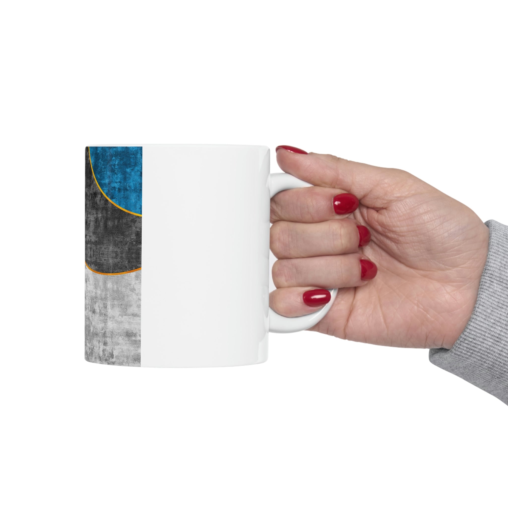 Black Blue Grey Circular Geometric Pattern Print showcasing a modern design with circular shapes and a blend of colors.