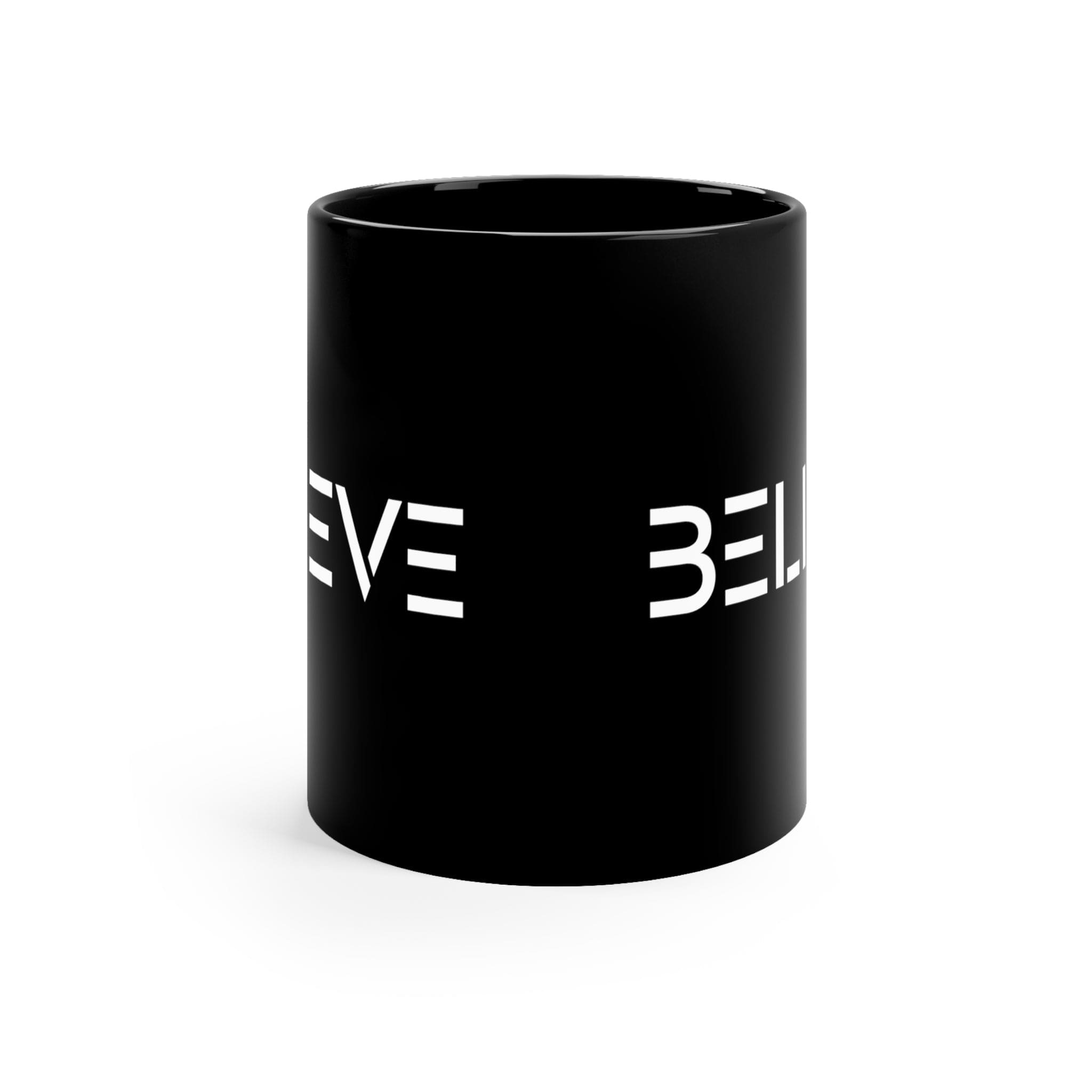 Black Ceramic Mug - 11oz with glossy finish, featuring a C-shaped handle and inspirational design.