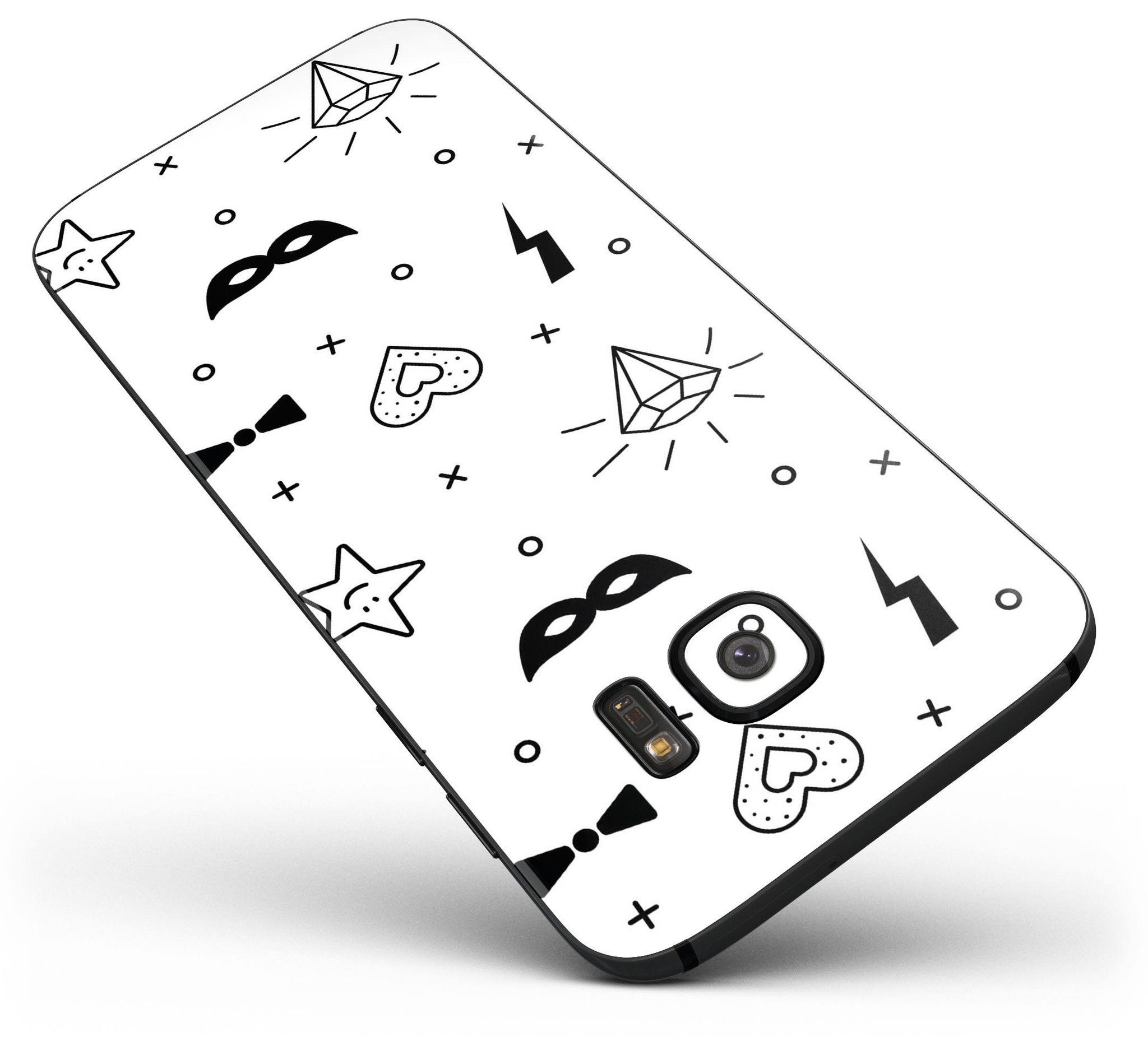 Black Doodles with Lightning Full Body Skin-Kit for Samsung Galaxy S7/S7 Edge, showcasing vibrant design and premium vinyl material.