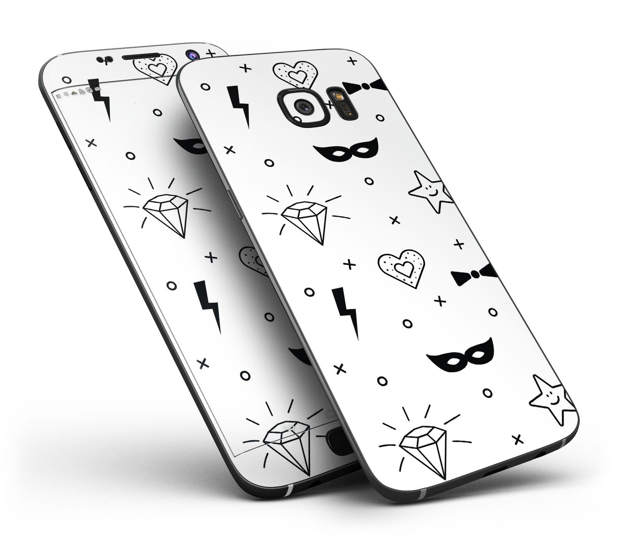 Black Doodles with Lightning Full Body Skin-Kit for Samsung Galaxy S7/S7 Edge, showcasing vibrant design and premium vinyl material.