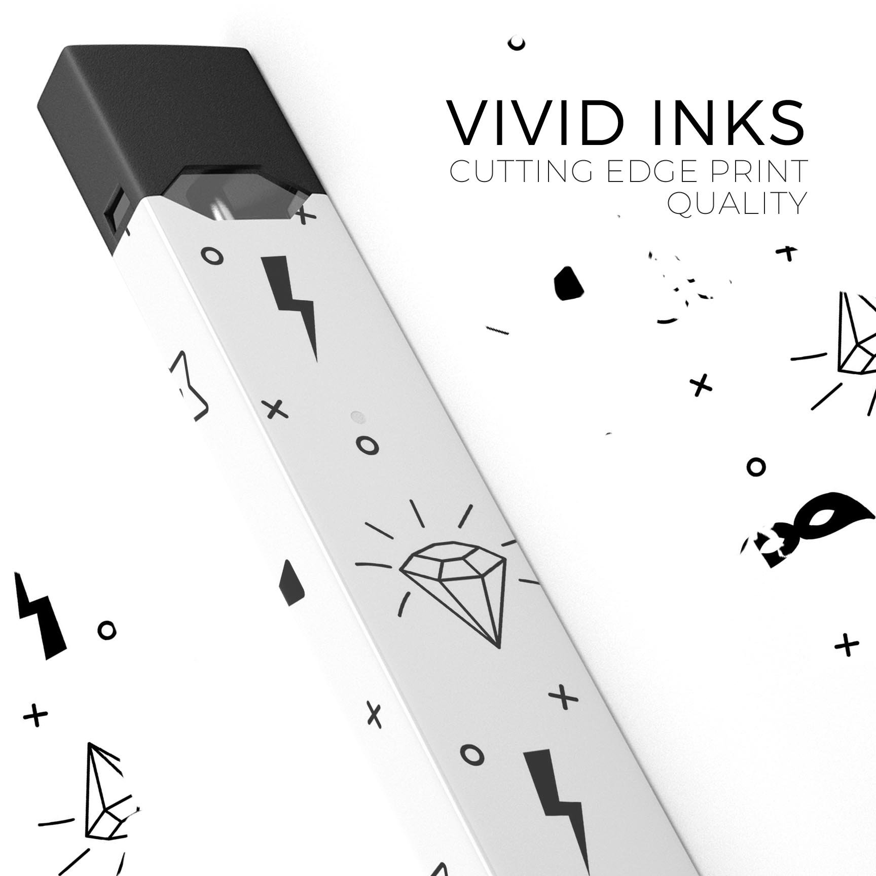Black Doodles Lightning skin-wrap for JUUL device, showcasing vibrant design and protective features.