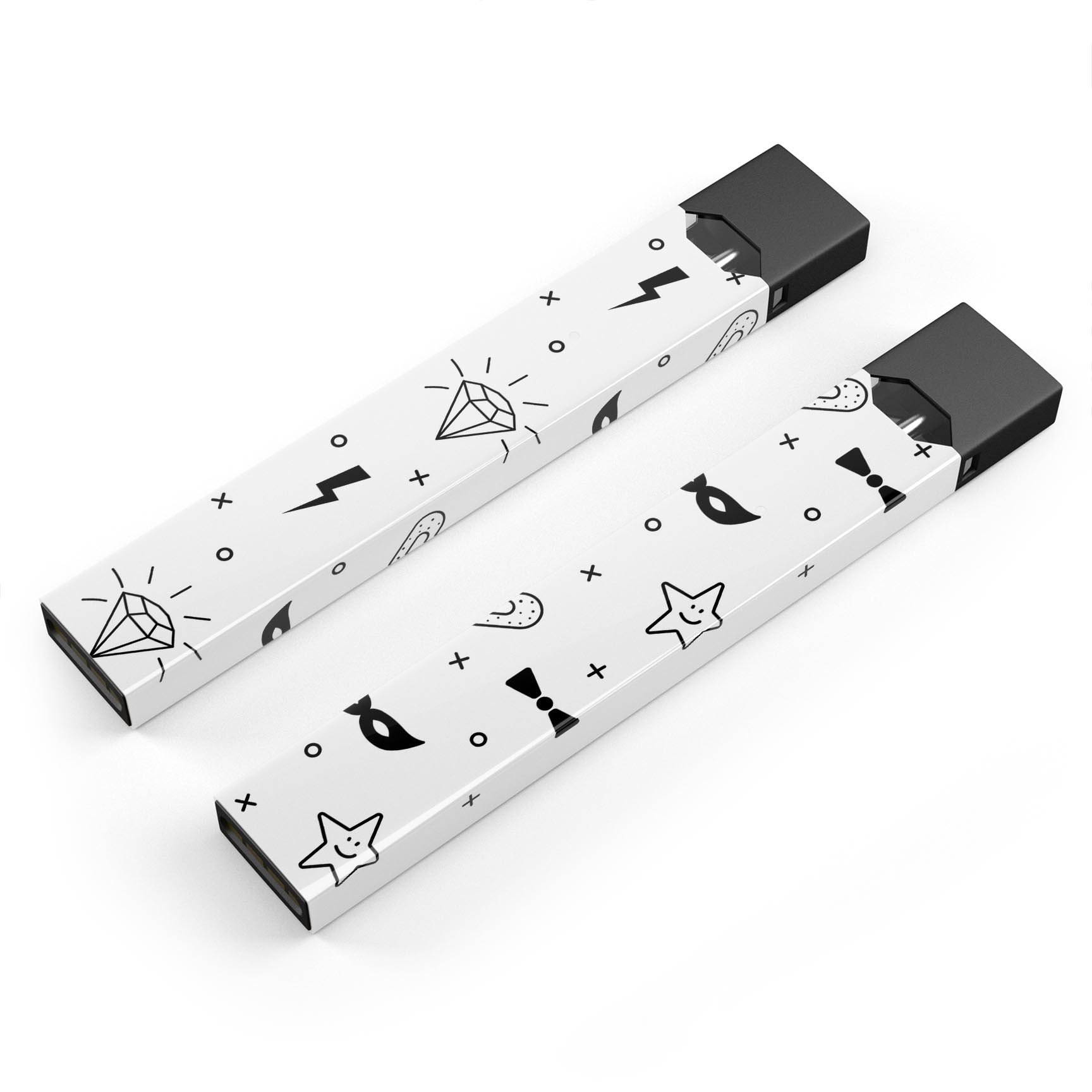 Black Doodles Lightning skin-wrap for JUUL device, showcasing vibrant design and protective features.
