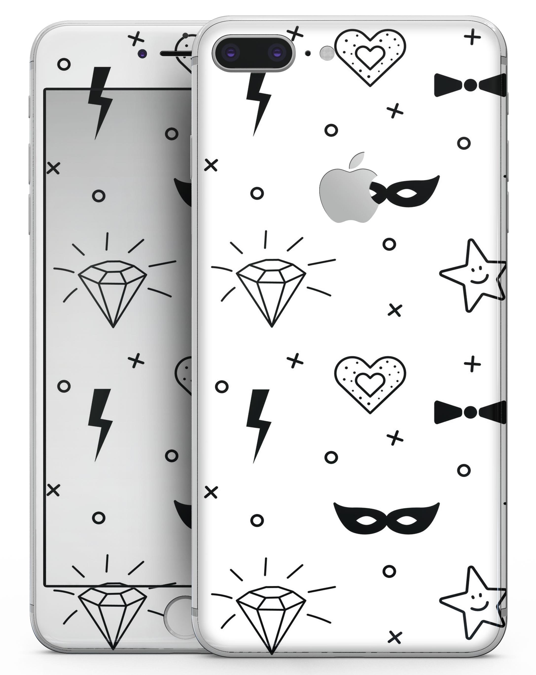 Black Doodles Skin-kit for iPhone 8 and 8 Plus featuring lightning design, showcasing a stylish and protective vinyl cover.