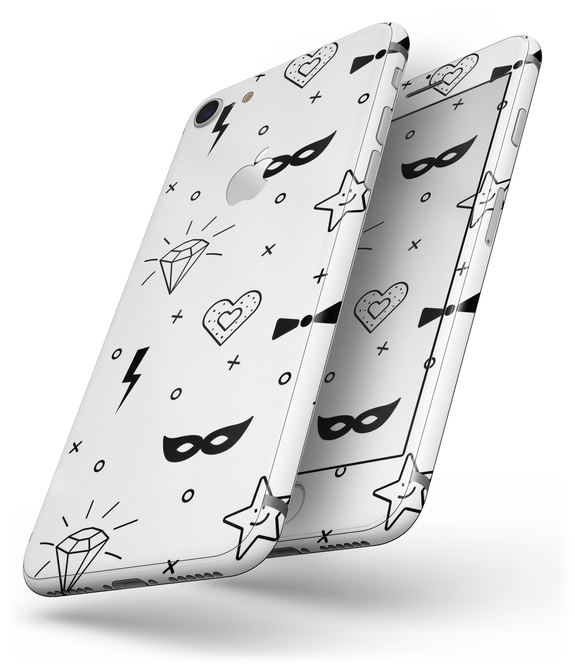 Black Doodles Skin-kit for iPhone 8 and 8 Plus featuring lightning design, showcasing a stylish and protective vinyl cover.