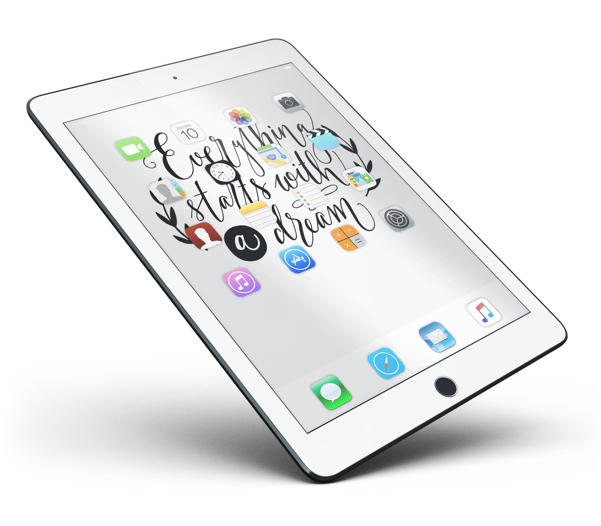 Black Everything Starts with a Dream Full Body Skin for iPad Pro, showcasing a sleek design and premium vinyl material.