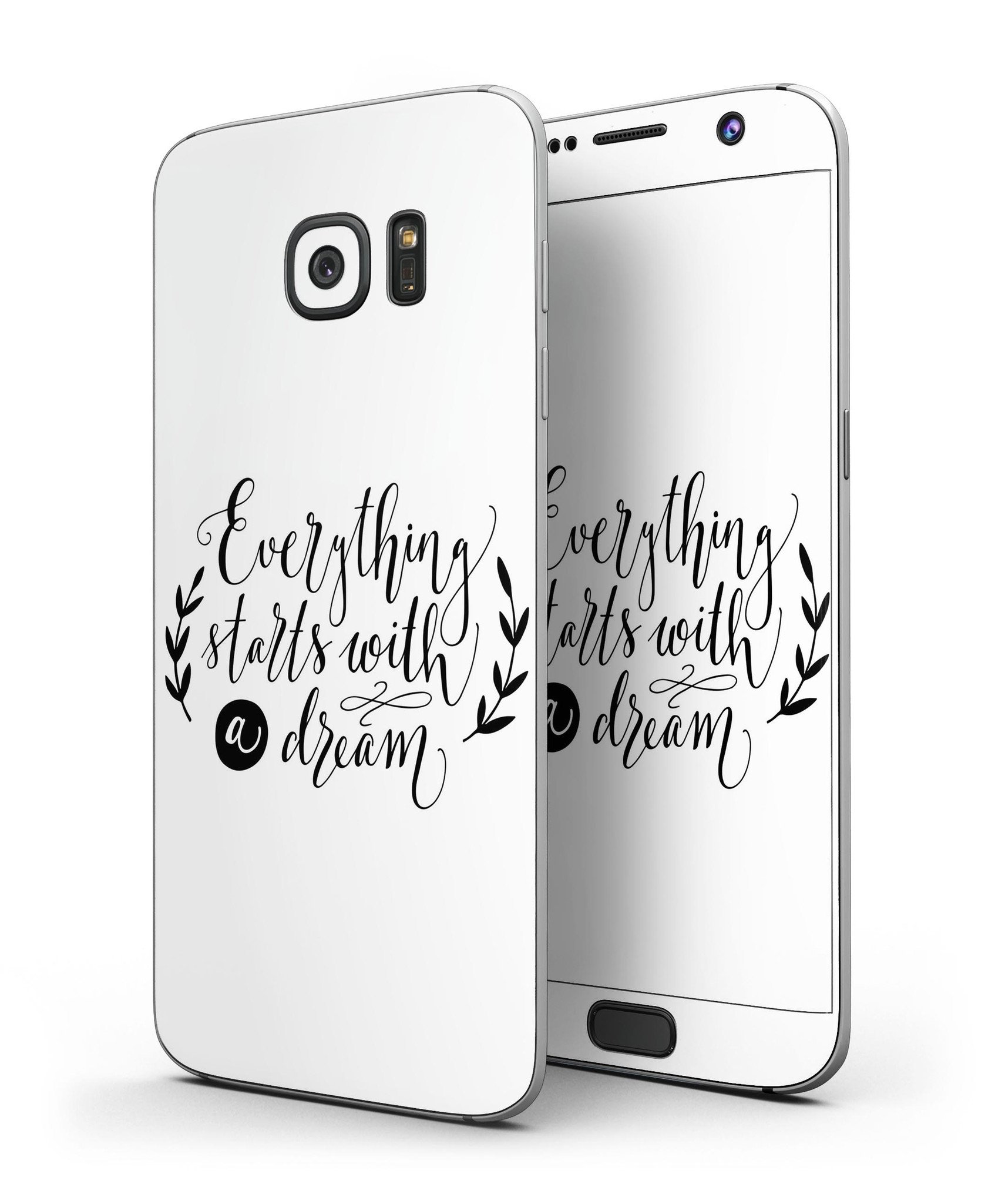 Black Everything Starts with a Dream Full Body Skin-Kit for Samsung Galaxy S7/S7 Edge, showcasing sleek design and premium vinyl material.