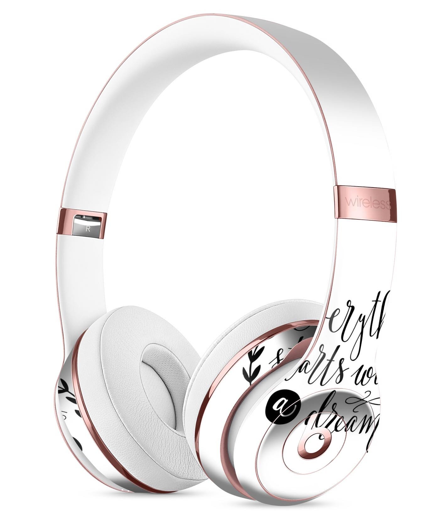 Black Everything Starts with a Dream Full-Body Skin Kit for Beats by Dre Solo 3 Wireless Headphones, showcasing a sleek design and premium vinyl material.