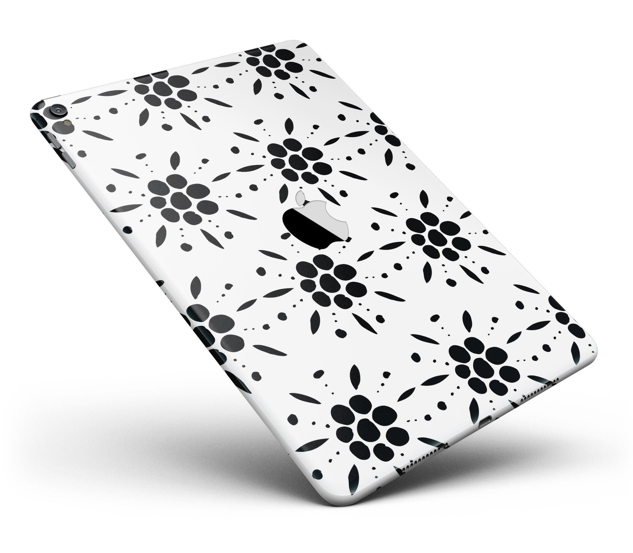 Black Floral Pedals skin for iPad Pro, showcasing vibrant floral design and clear cacking for full body protection.