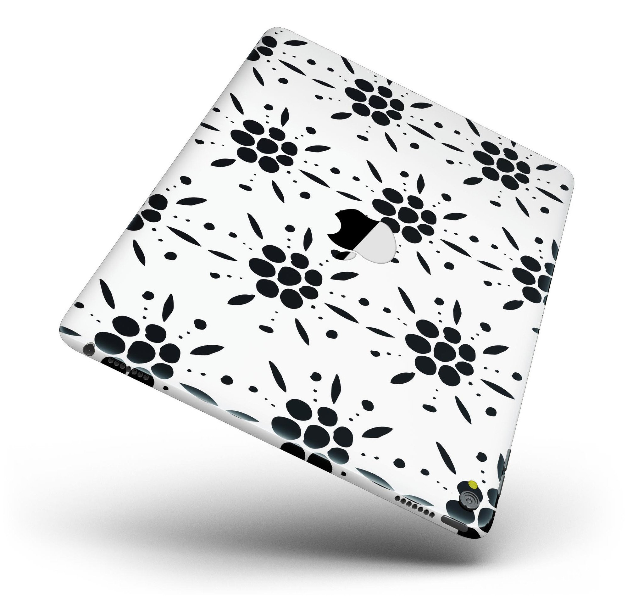 Black Floral Pedals skin for iPad Pro, showcasing vibrant floral design and clear cacking for full body protection.