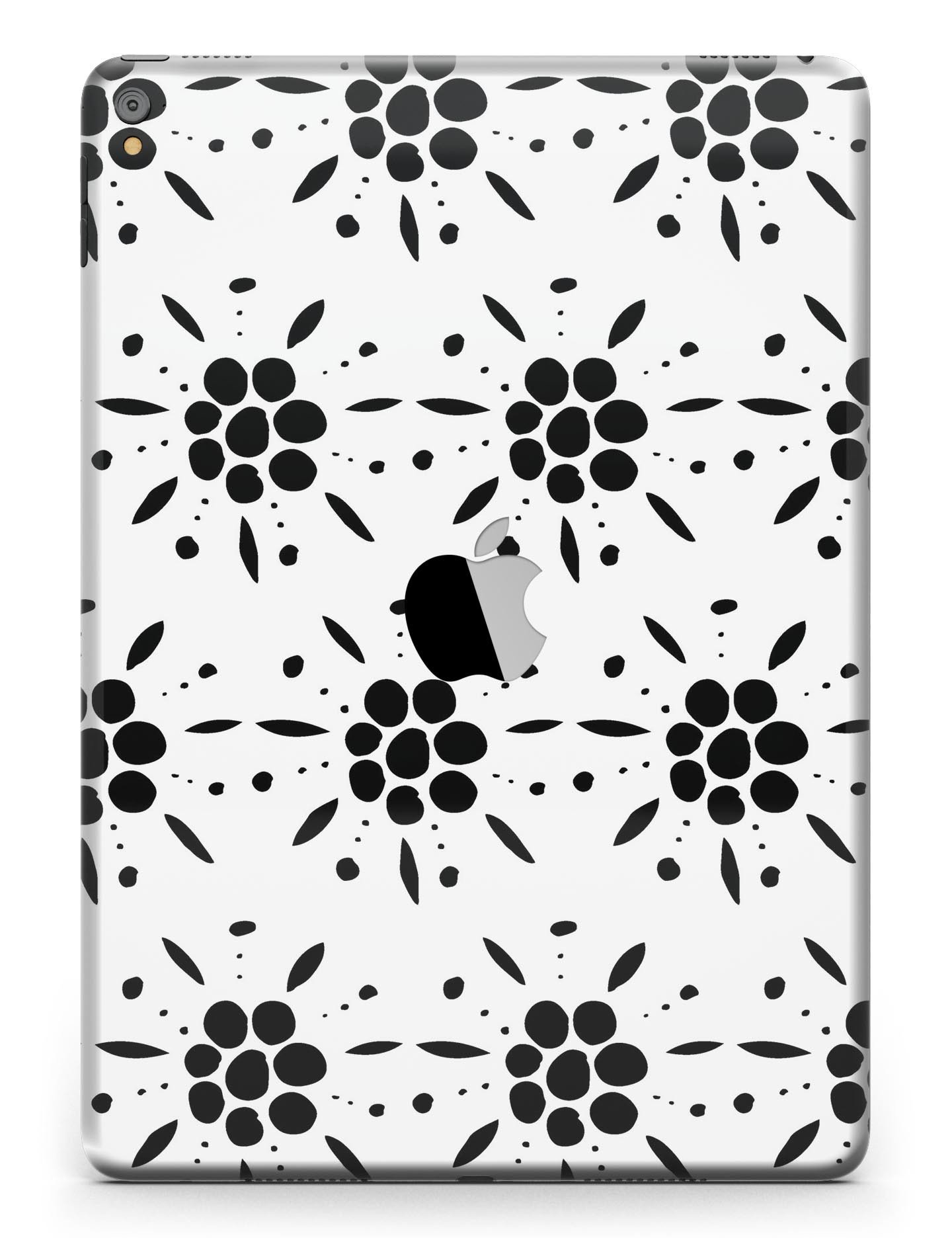 Black Floral Pedals skin for iPad Pro, showcasing vibrant floral design and clear cacking for full body protection.