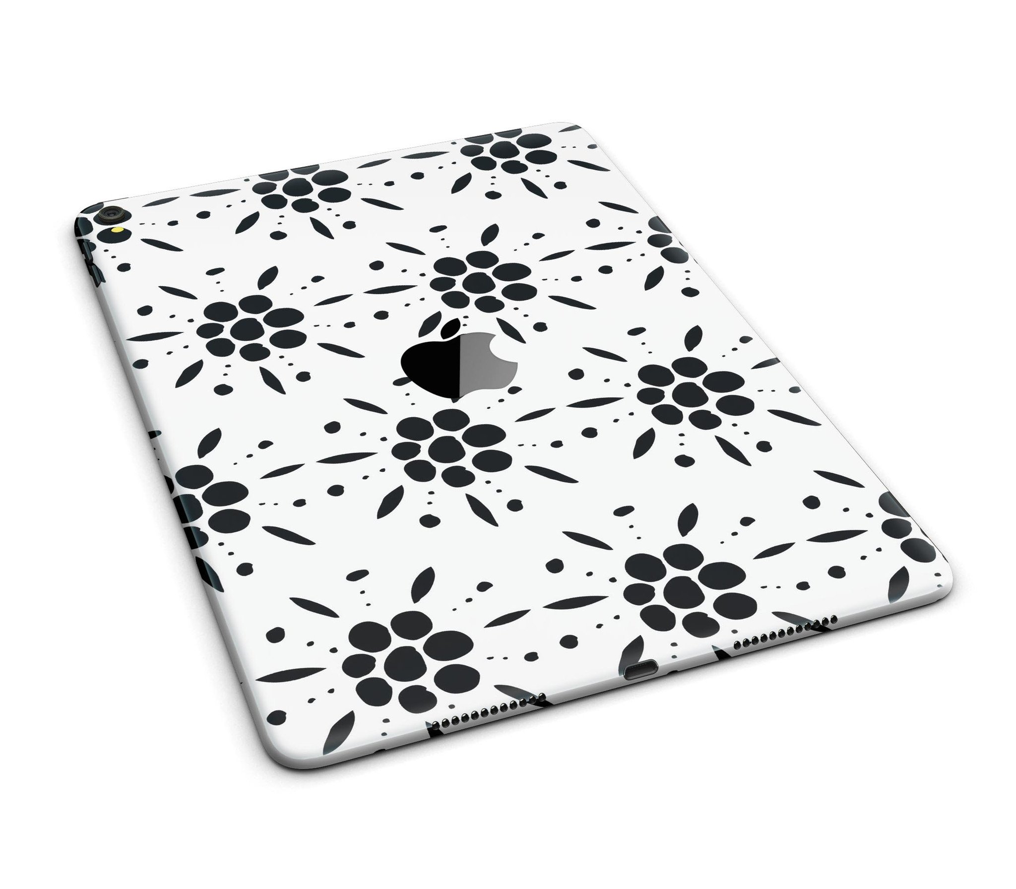 Black Floral Pedals skin for iPad Pro, showcasing vibrant floral design and clear cacking for full body protection.