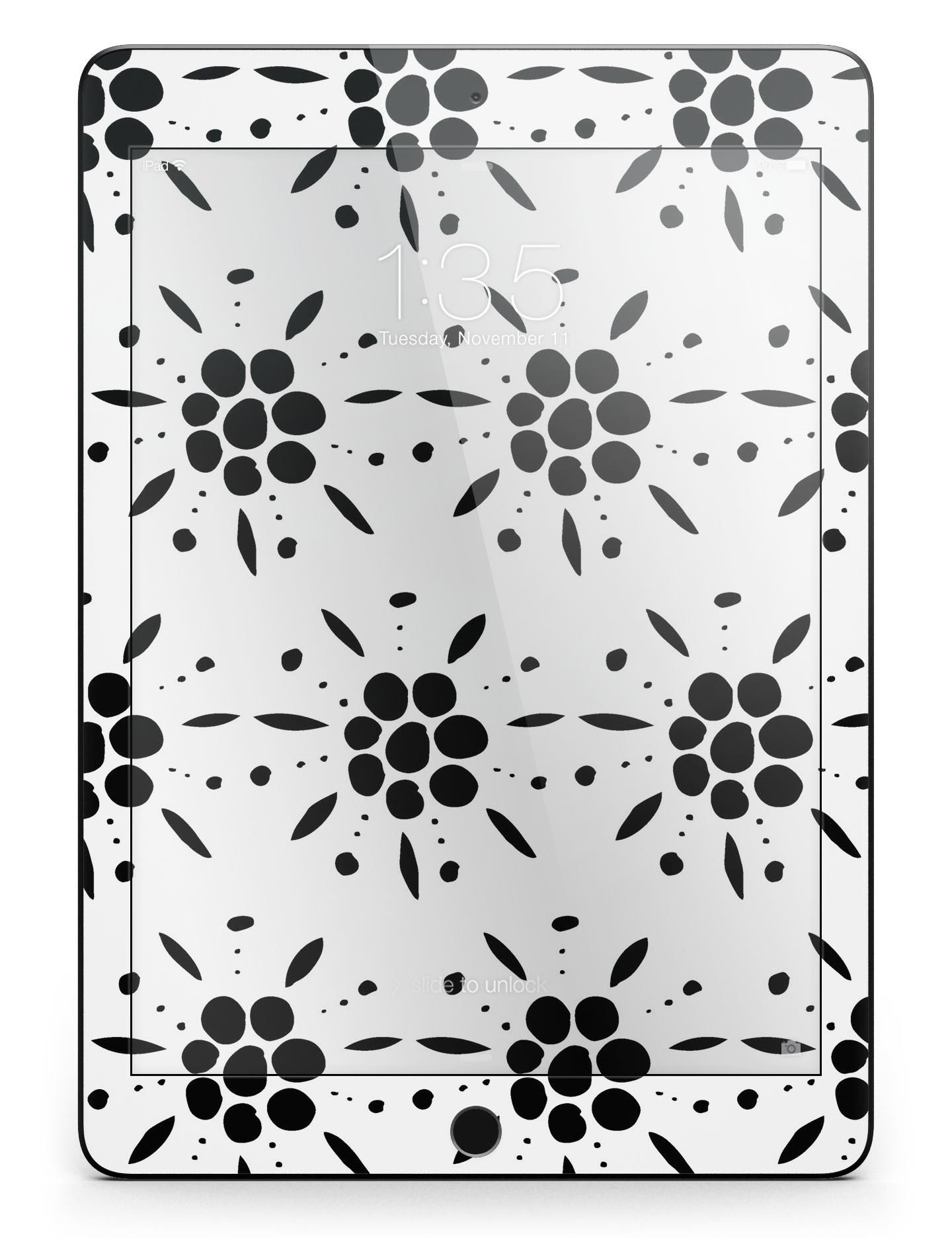 Black Floral Pedals skin for iPad Pro, showcasing vibrant floral design and clear cacking for full body protection.