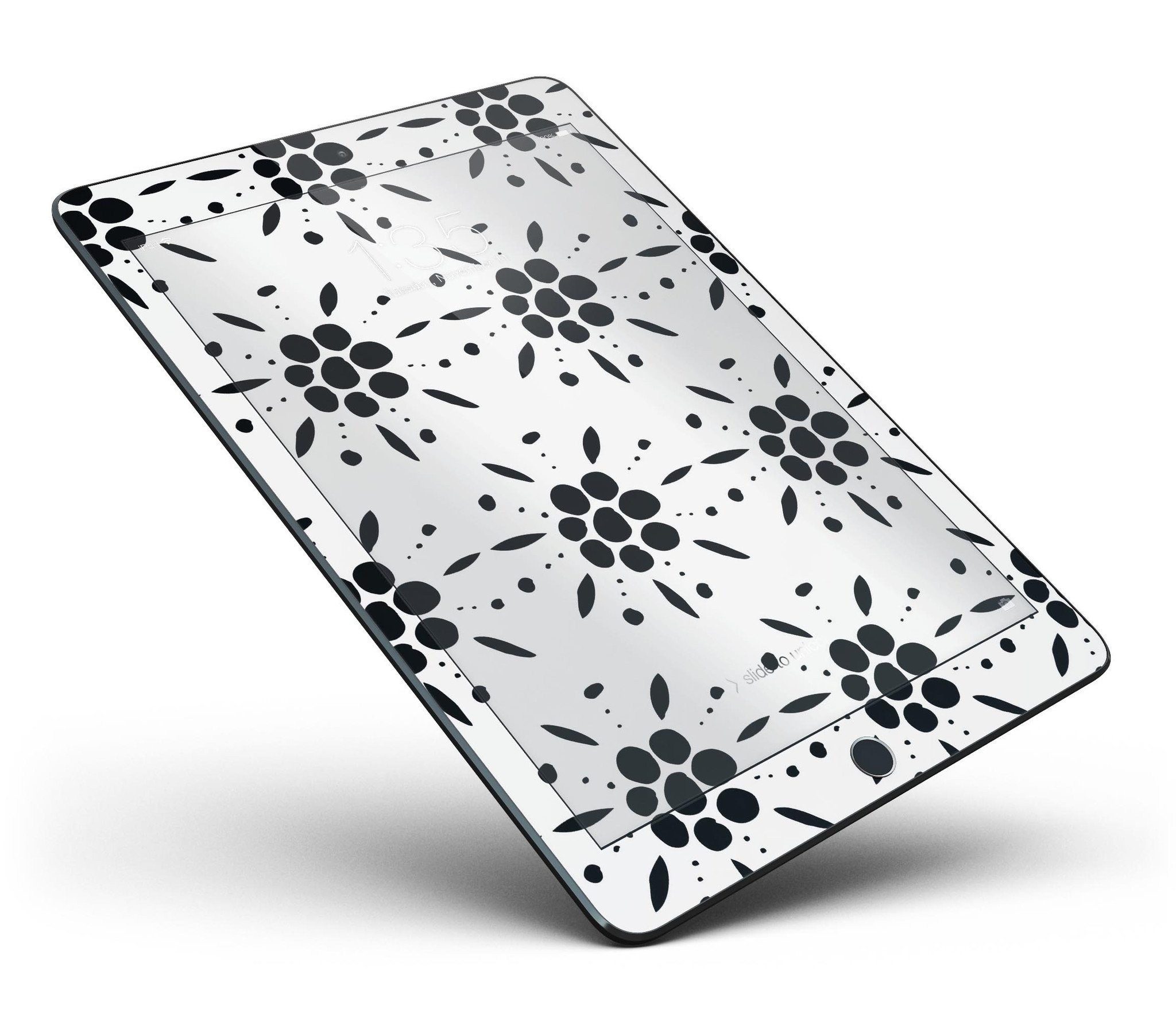 Black Floral Pedals skin for iPad Pro, showcasing vibrant floral design and clear cacking for full body protection.