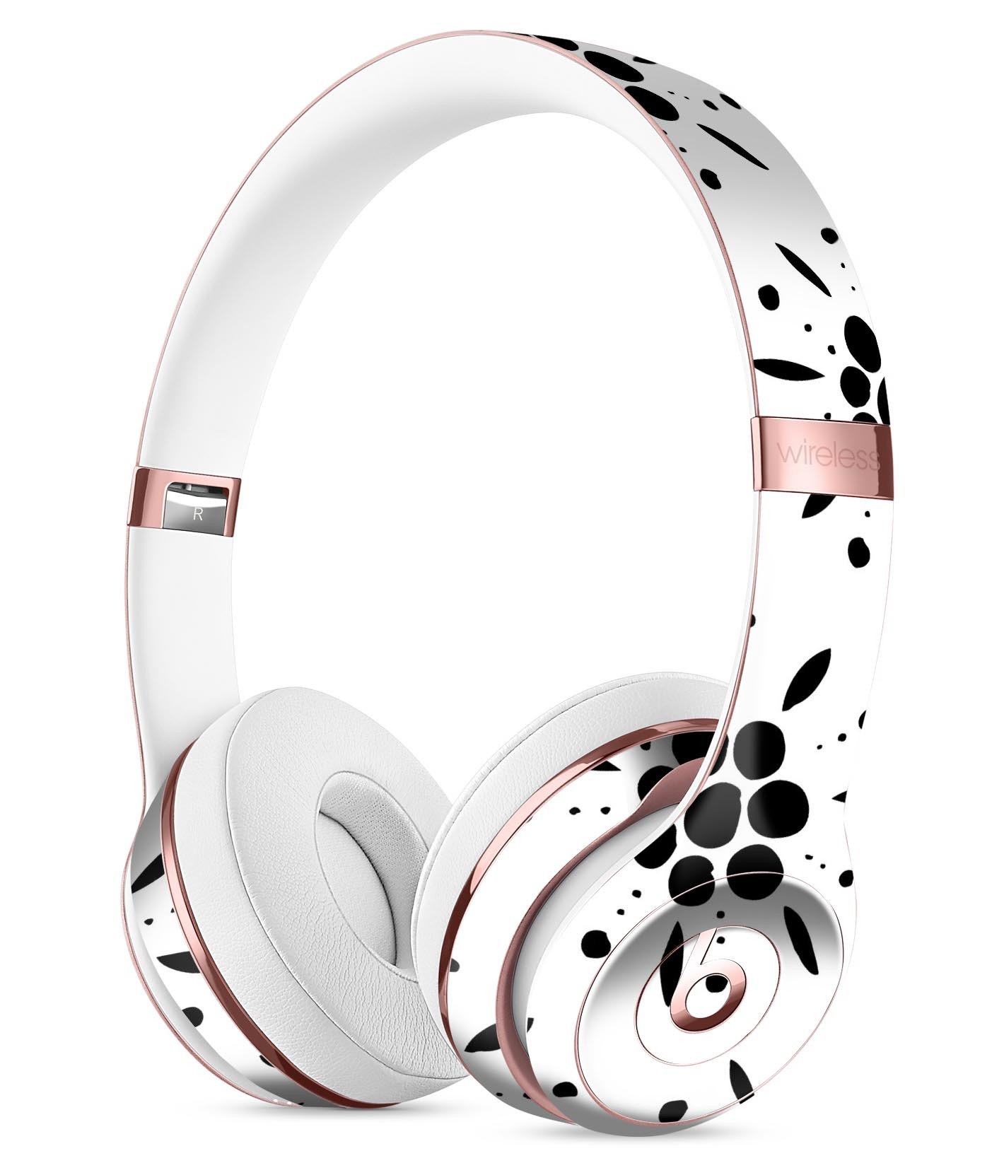 Black Floral Pedals Skin Kit for Beats by Dre Solo 3 Wireless Headphones, showcasing a stylish floral design with a clear backing.