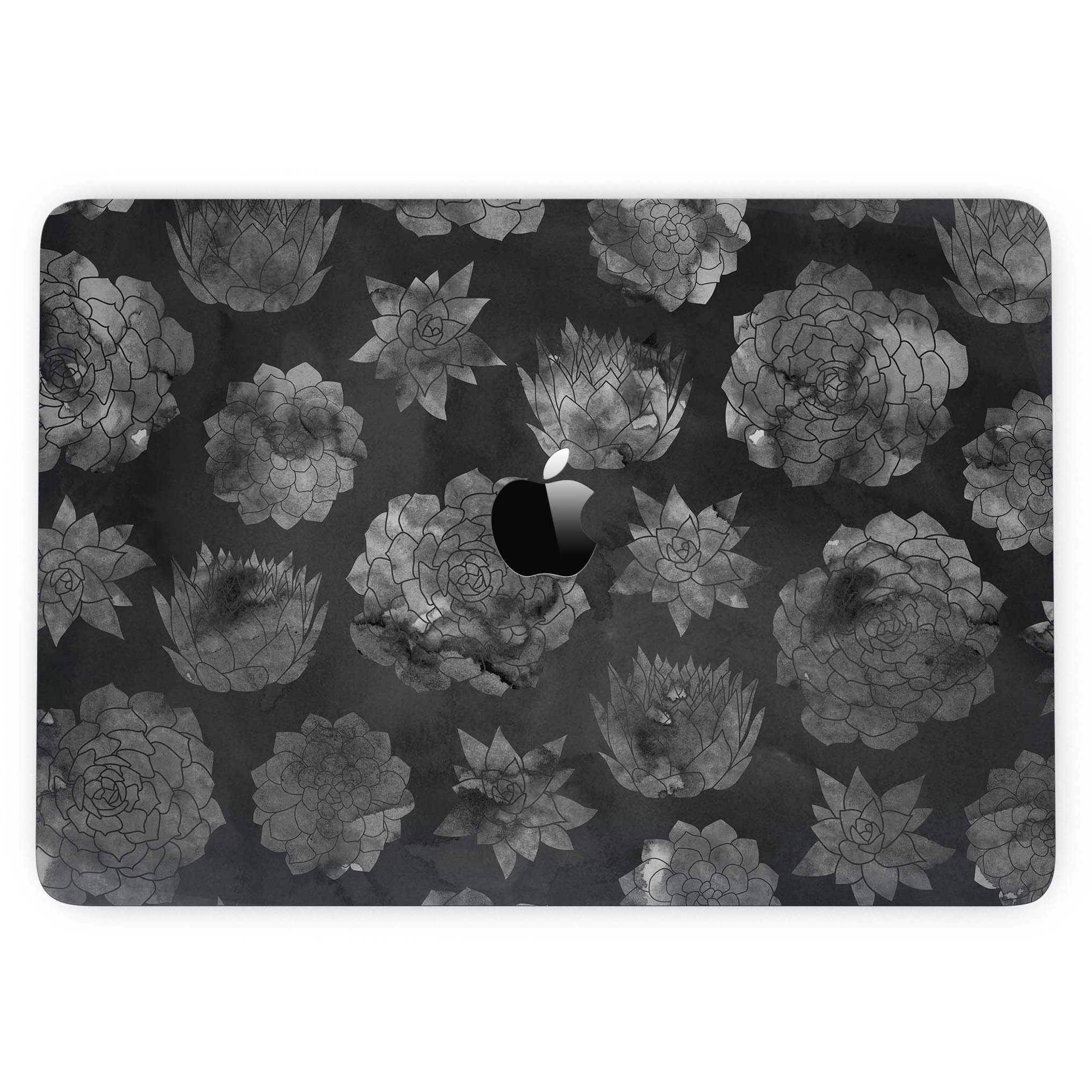 Black Floral Succulents skin kit for MacBook Pro, showcasing a vibrant floral design on premium vinyl material.
