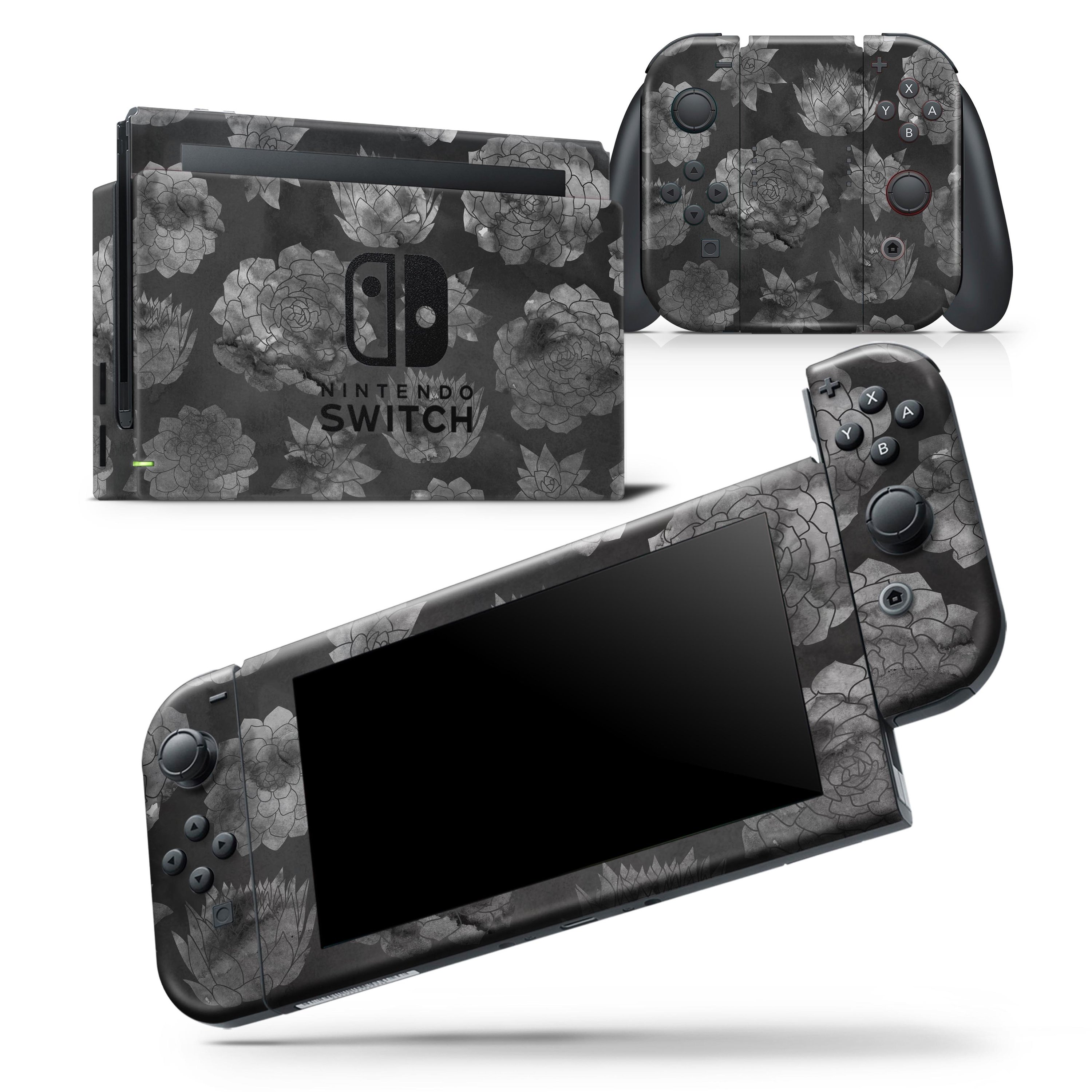 Black Floral Succulents skin wrap decal for Nintendo Switch Lite, showcasing vibrant floral design on a sleek surface.