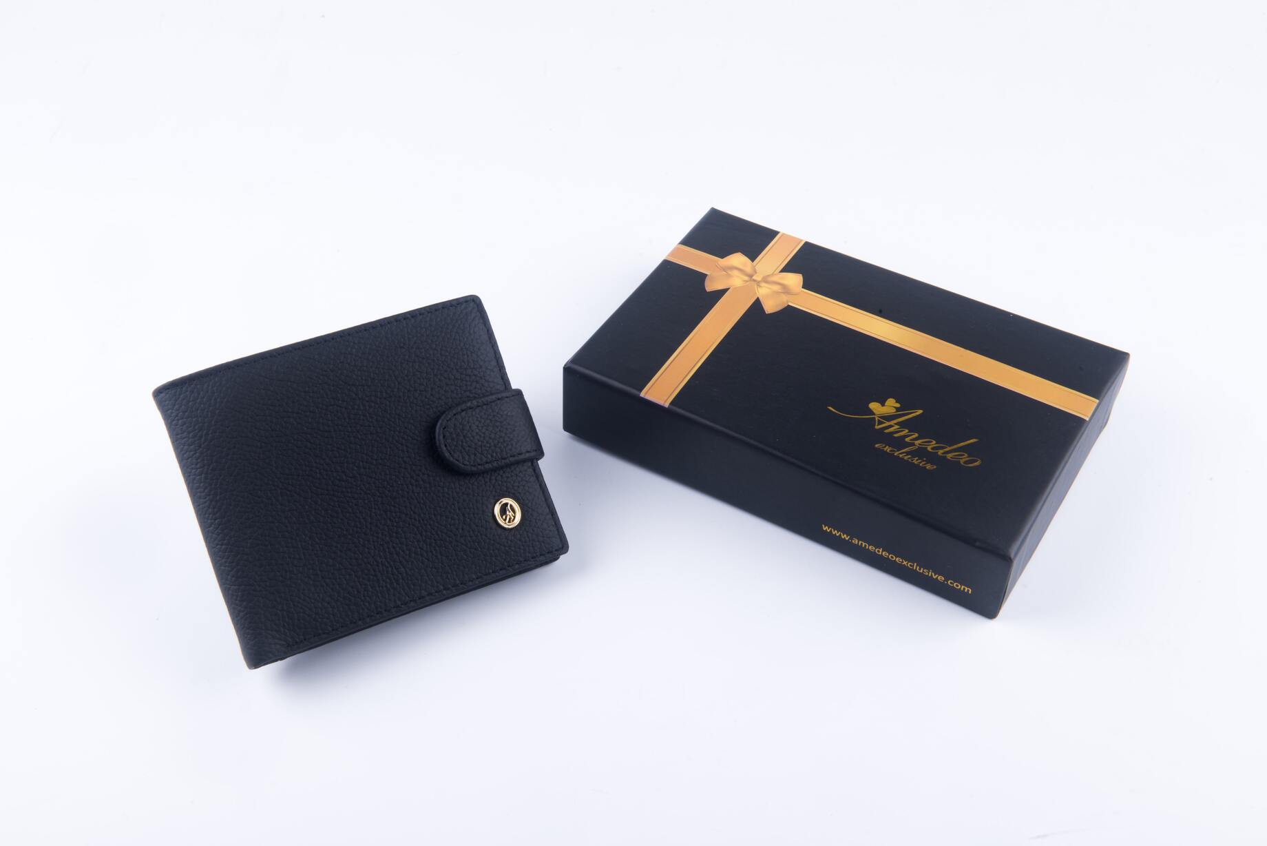 A sleek black genuine leather wallet for men, showcasing its slim design and premium quality, perfect for everyday use.